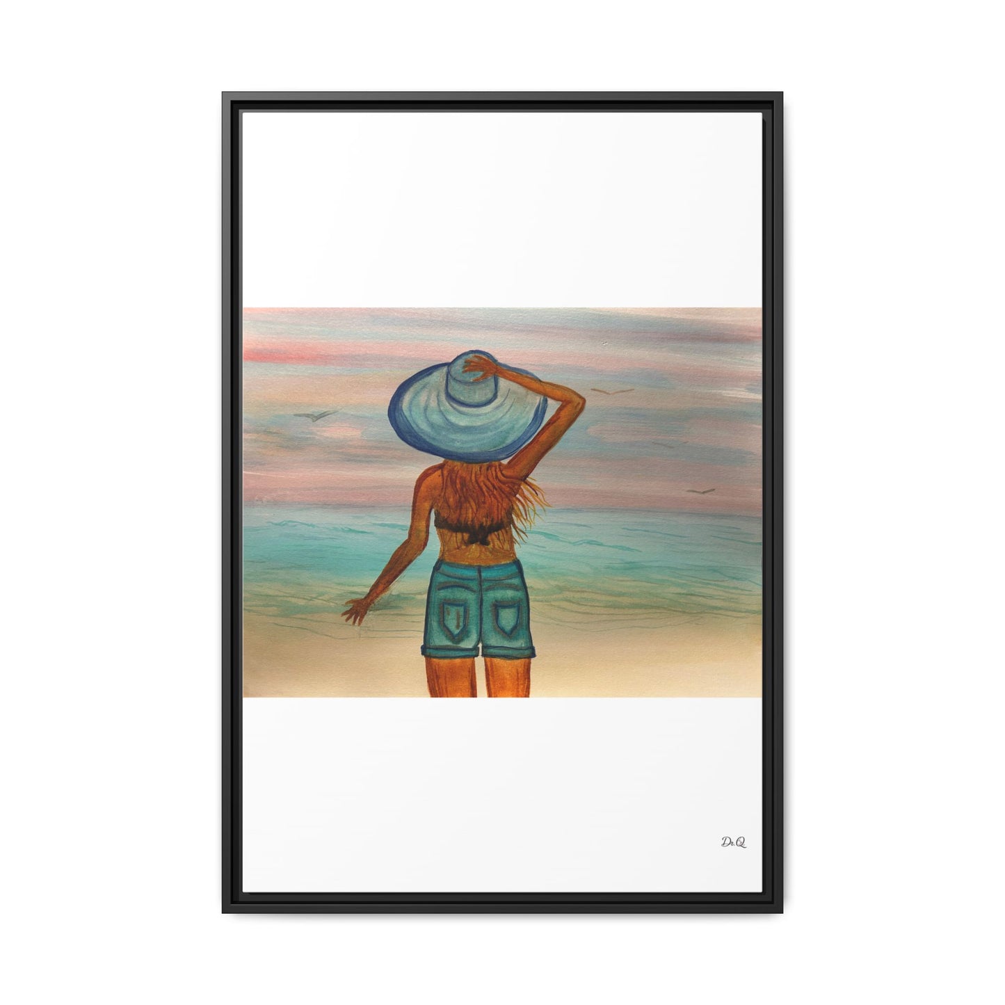 " My Sweet Girl" at the Beach Vibes Framed Canvas Art - Summer Sunset Decor