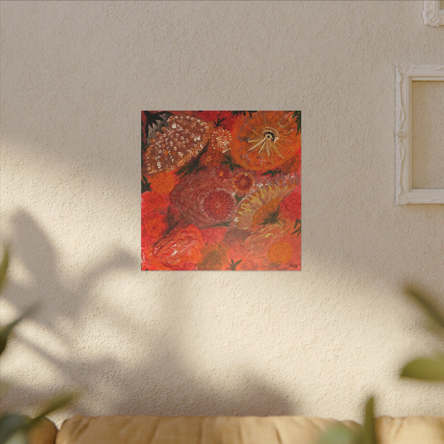 Canvas Print - Flower Burst Watercolor of Bright Red and Orange