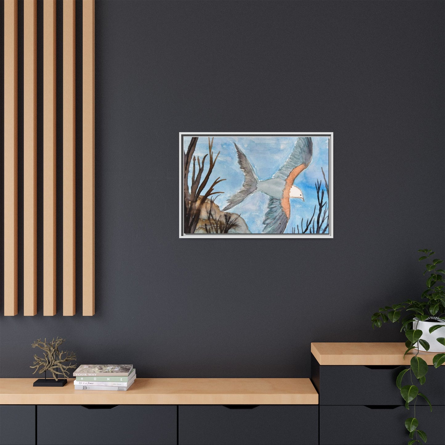 Framed Matte Canvas Wall Art — Soaring Seagull Coastal Print