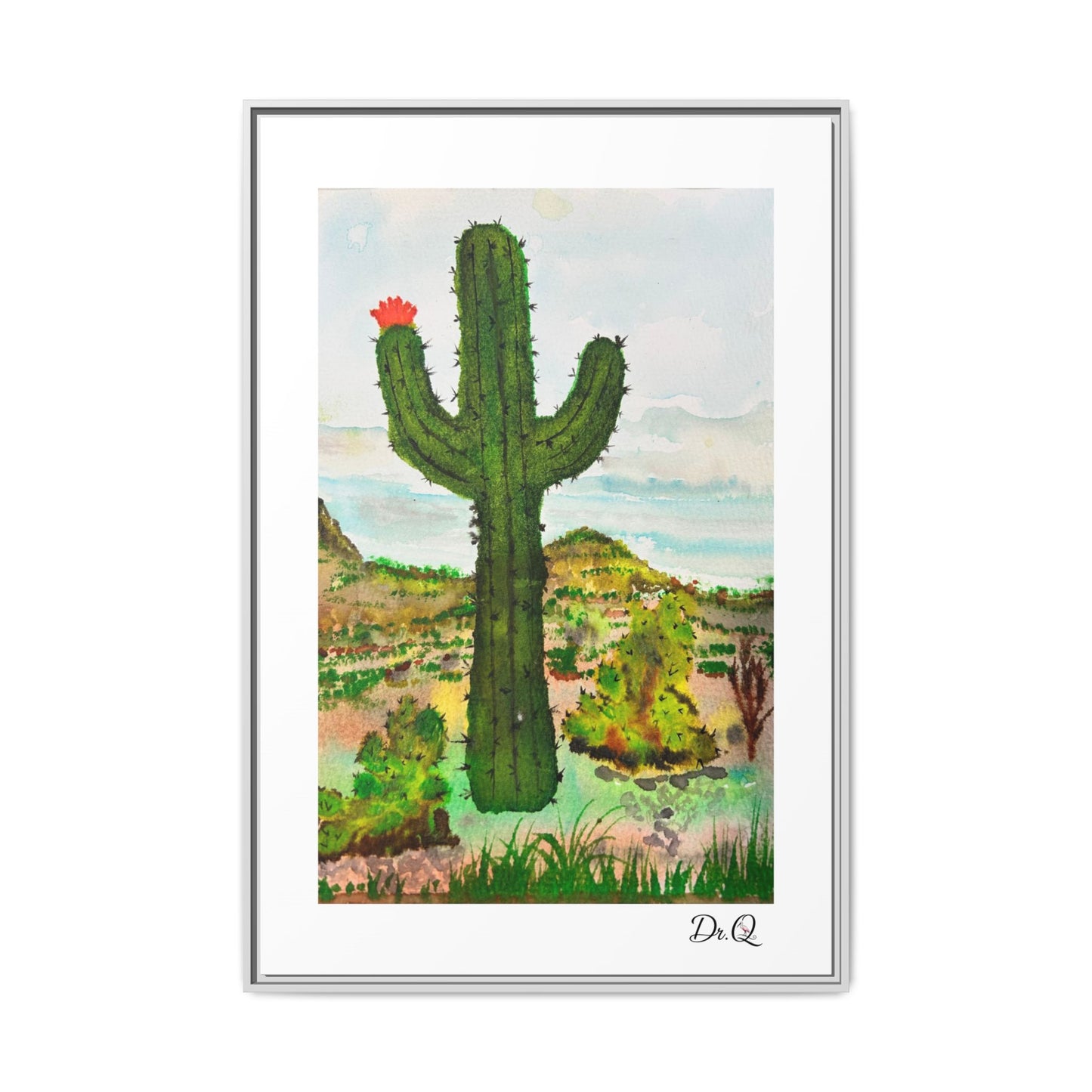 Framed Cactus Canvas Print — Desert Watercolor Wall Art