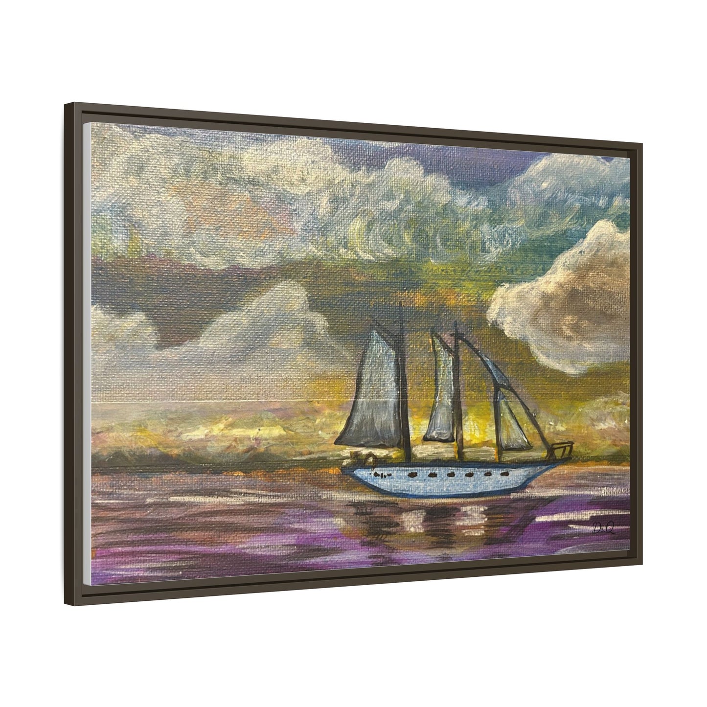 Framed Matte Canvas Sailboat Painting — Serene Seascape Wall Art