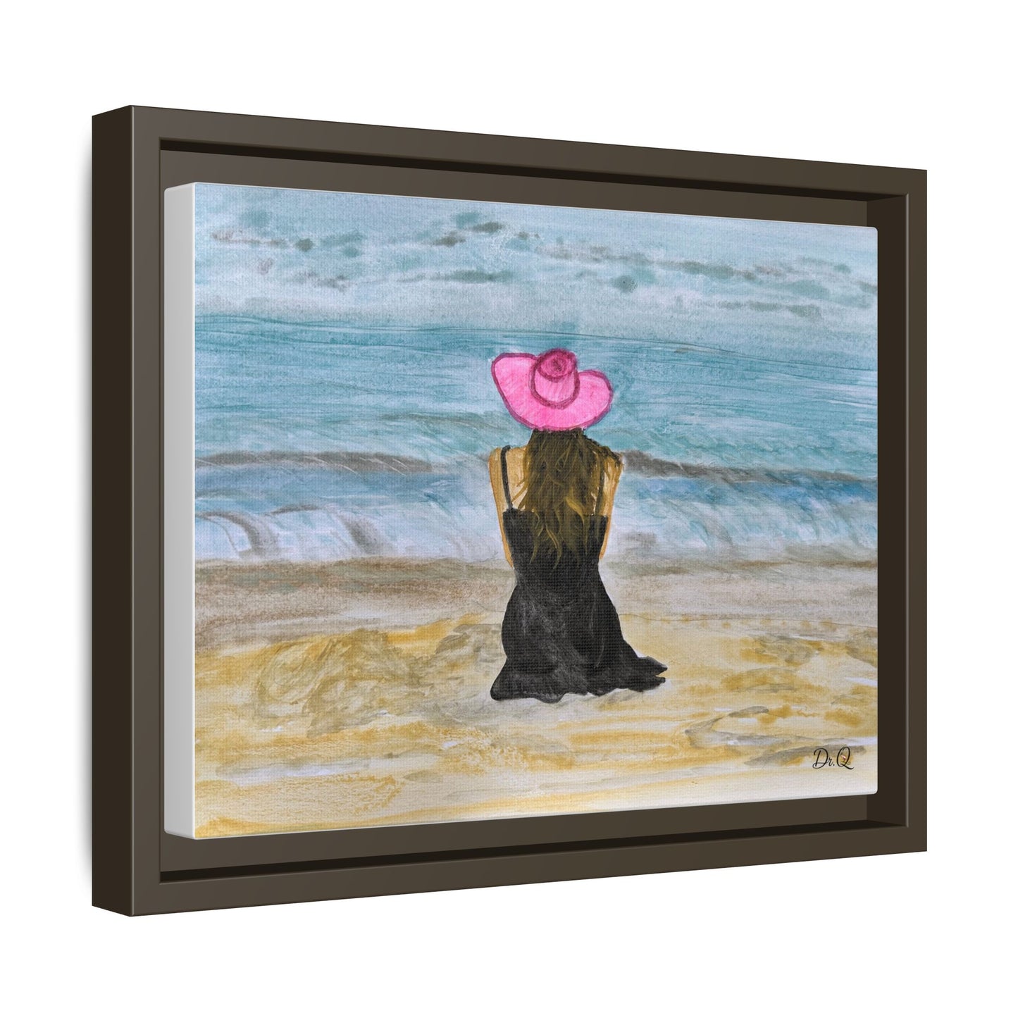 "For Shore" Beachside Lady Pink Floppy Hat - Seascape Wall Art
