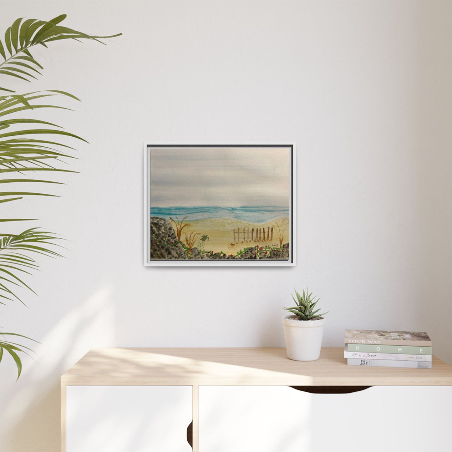 Coastal Beach Scene Matte Canvas Print (Framed)