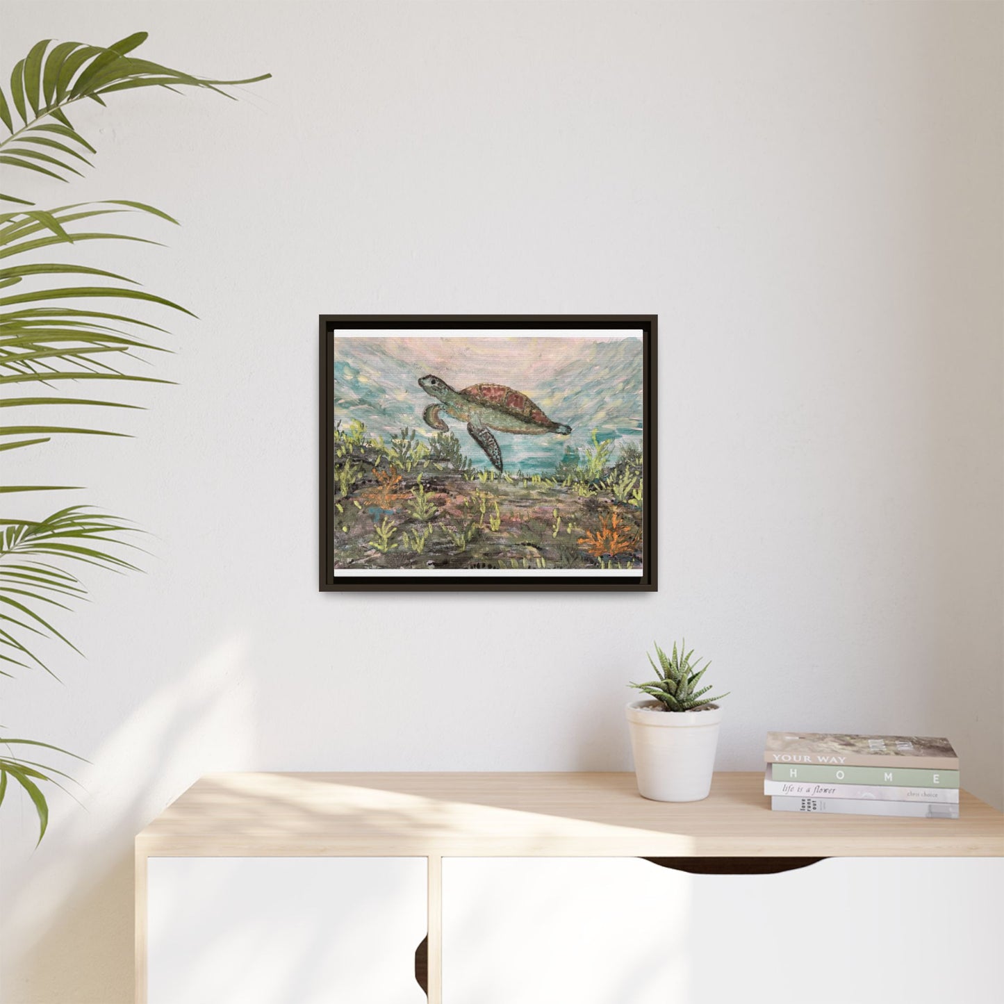 Sea Turtle Matte Canvas, Framed (Multi-color)