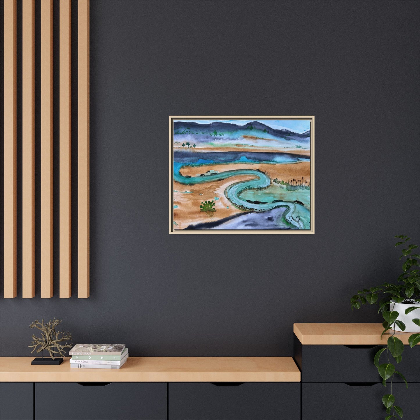 Winding River by Dr. Q - Framed Matte Canvas Watercolor Wall Art