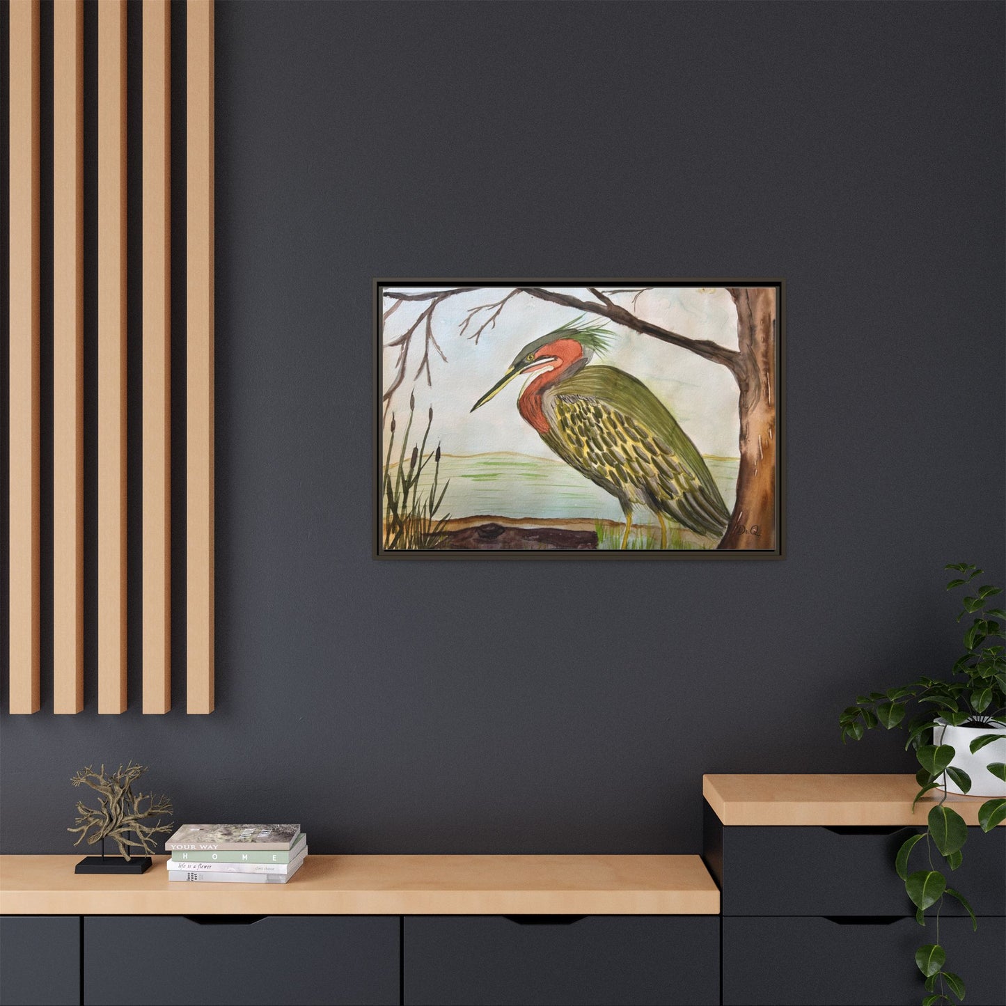 Green Heron Wetlands Print on Canvas
