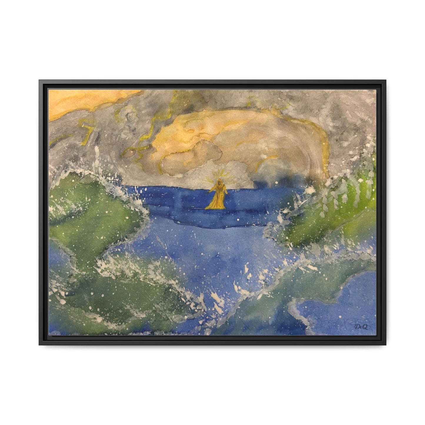 "Faith in the Storm" Framed Matte Canvas Seascape — Golden Sail at Sunset