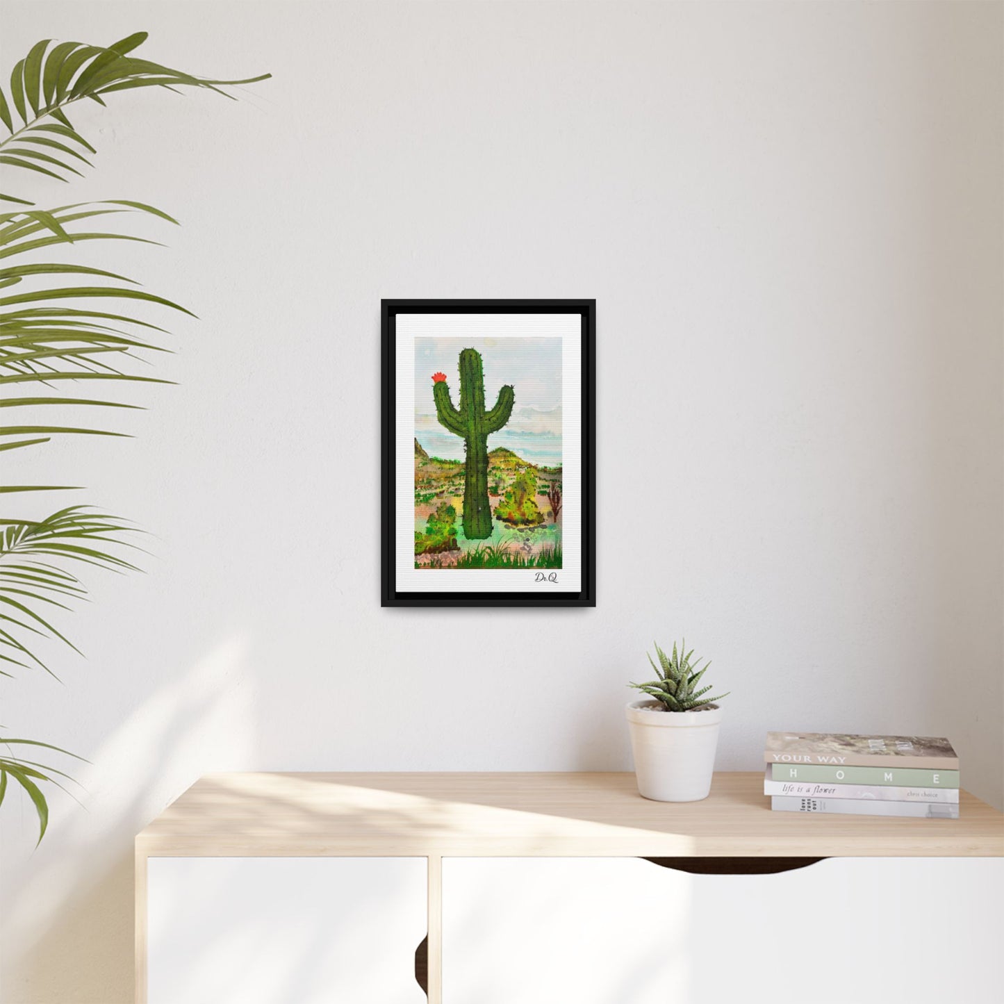 Framed Cactus Canvas Print — Desert Watercolor Wall Art