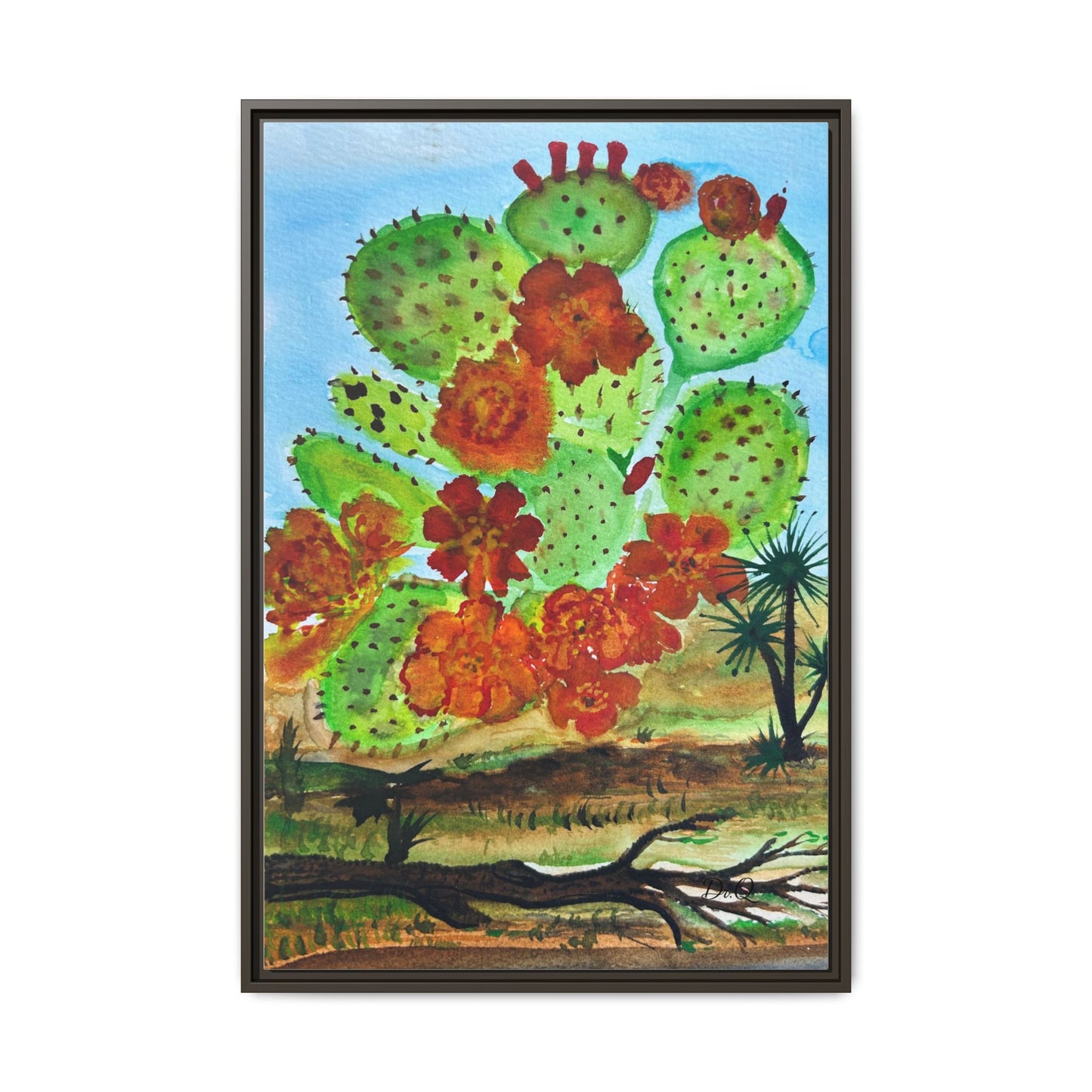 Prickly Pear Cactus Framed Canvas Print — Vertical Botanical Wall Art