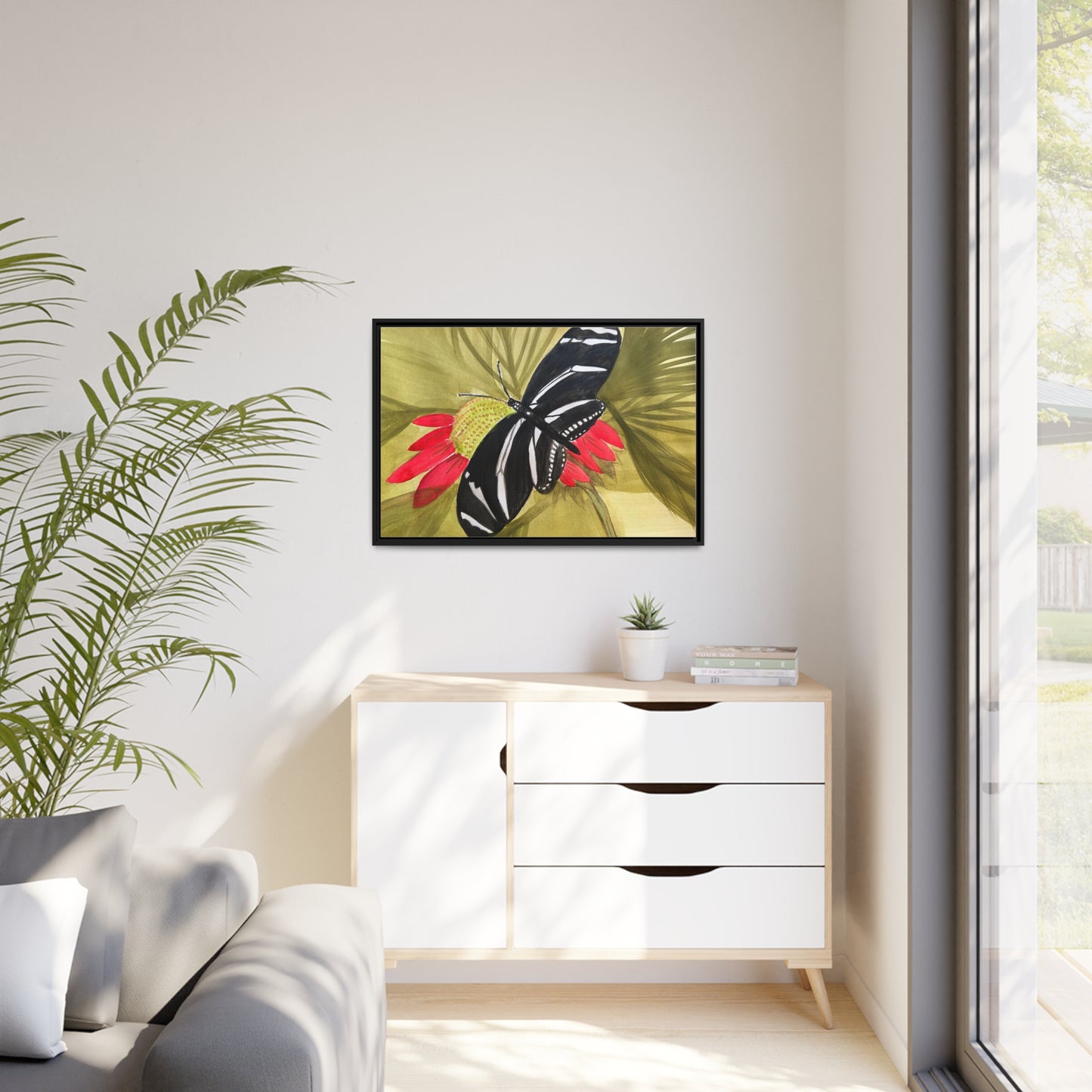 Butterfly Watercolor Print Matte Canvas, Black Frame