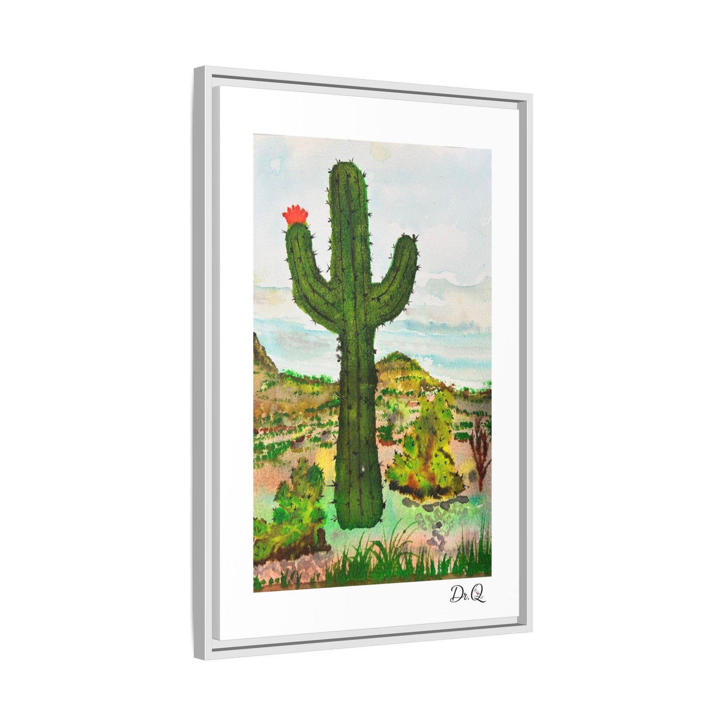 Framed Cactus Canvas Print — Desert Watercolor Wall Art