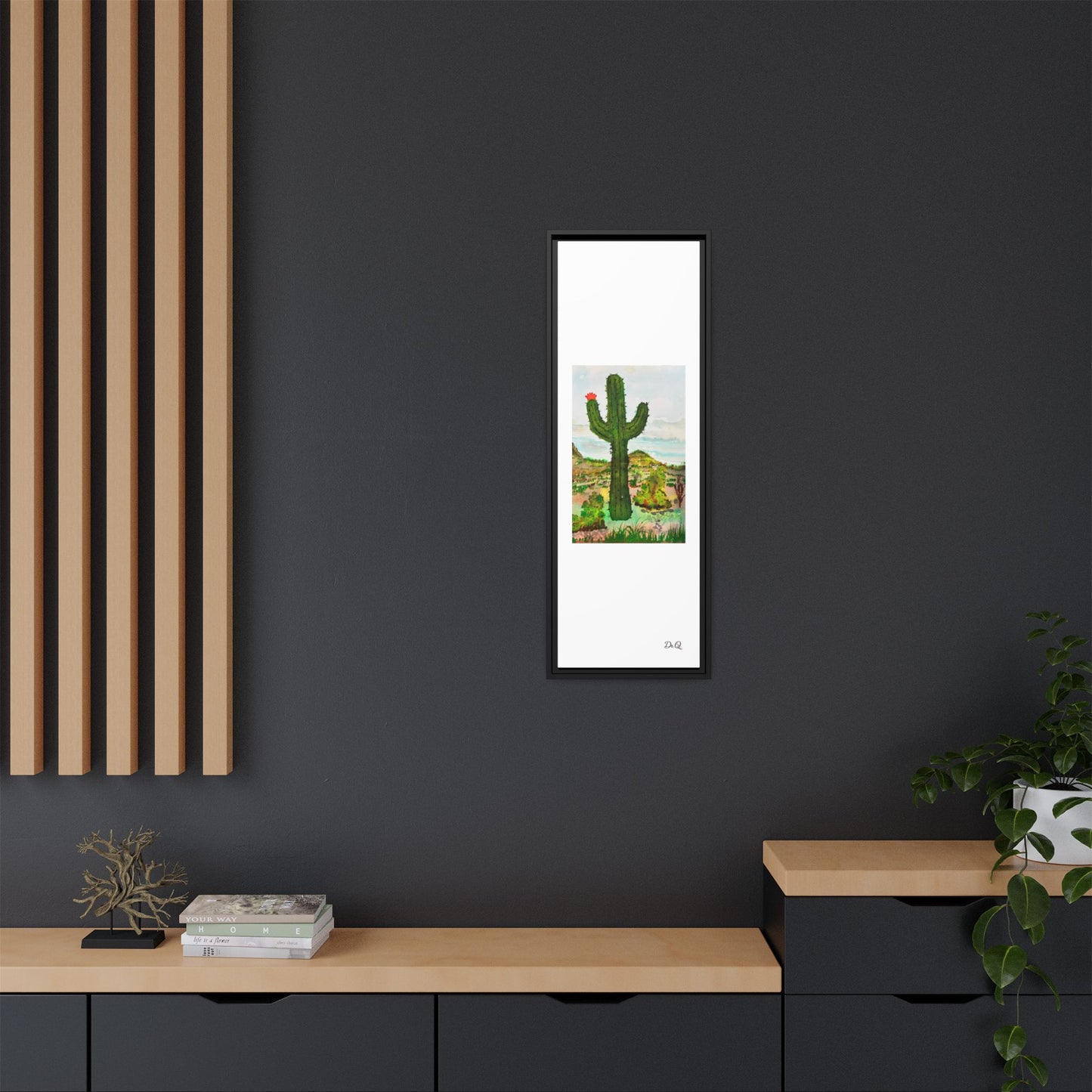 Framed Cactus Canvas Print — Desert Watercolor Wall Art