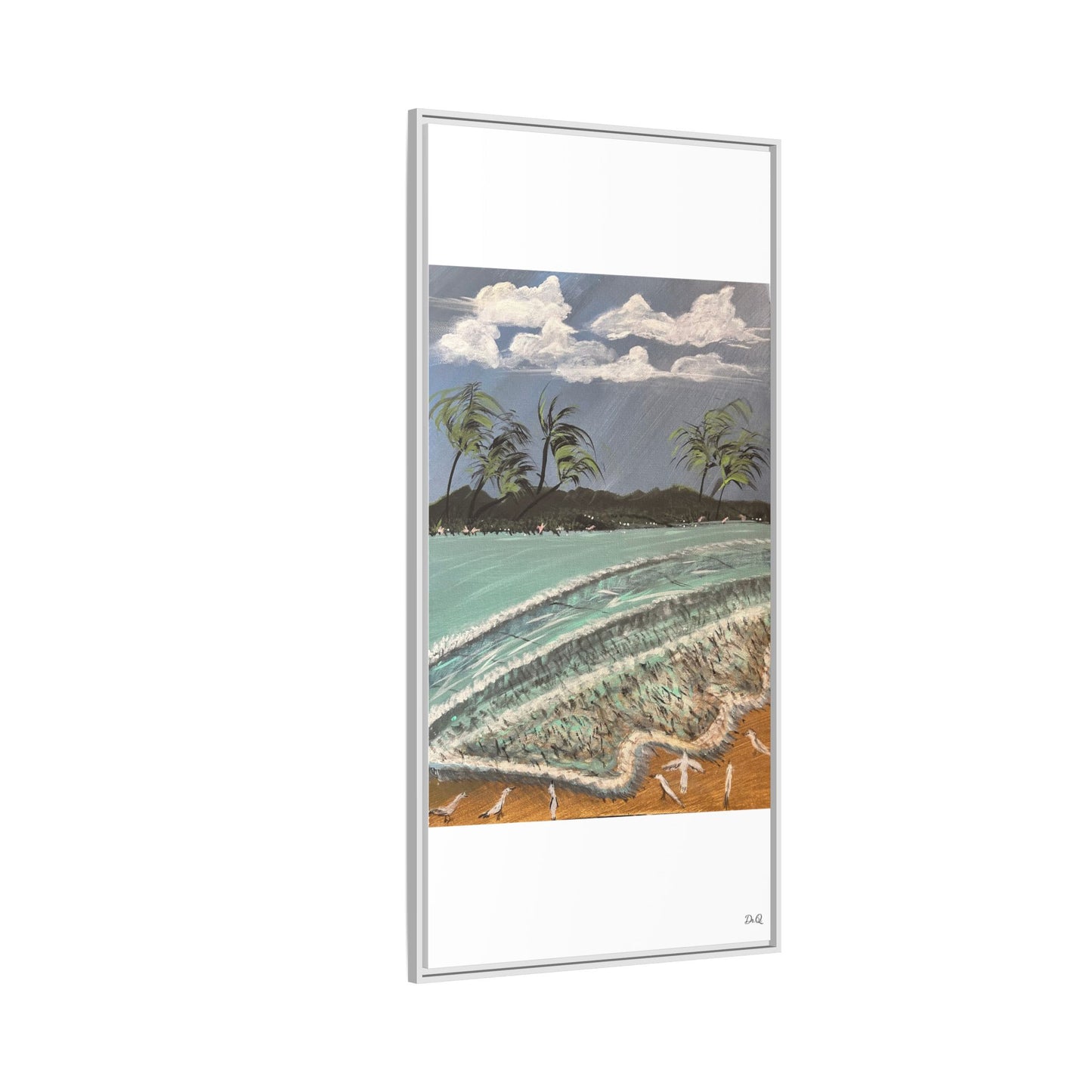 Tropical Seascape Matte Framed Canvas – Palm Trees Beach Wall Art