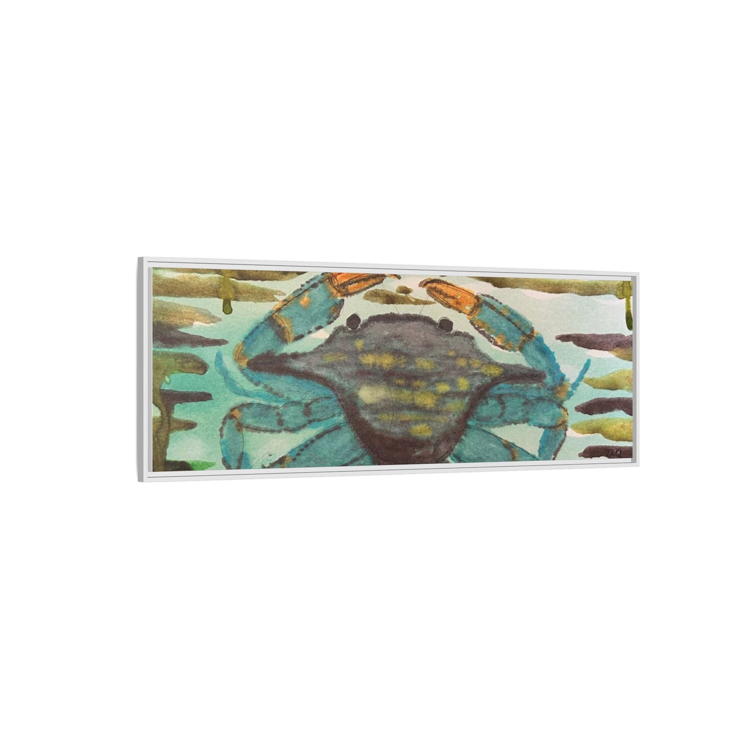 Blue Crab Coastal Art Print — Matte Framed Canvas