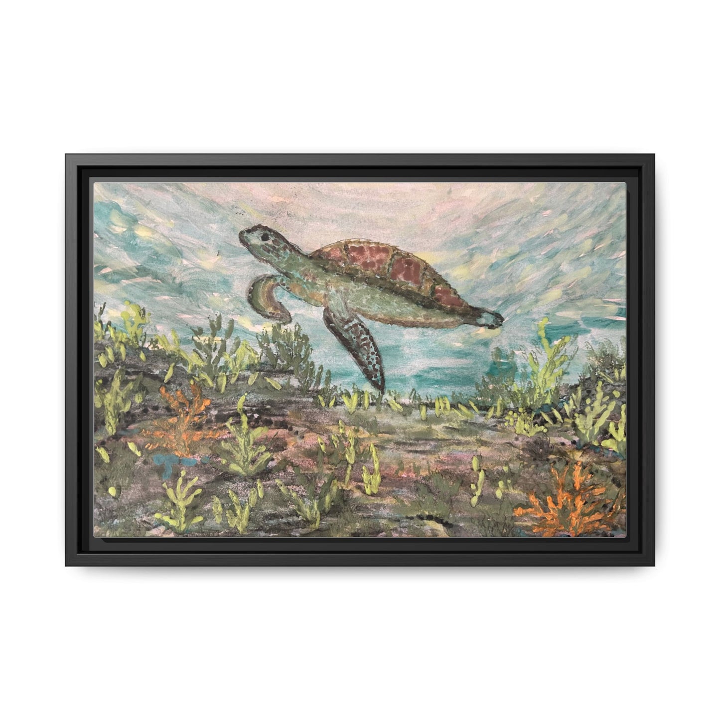 Sea Turtle Matte Canvas, Framed (Multi-color)