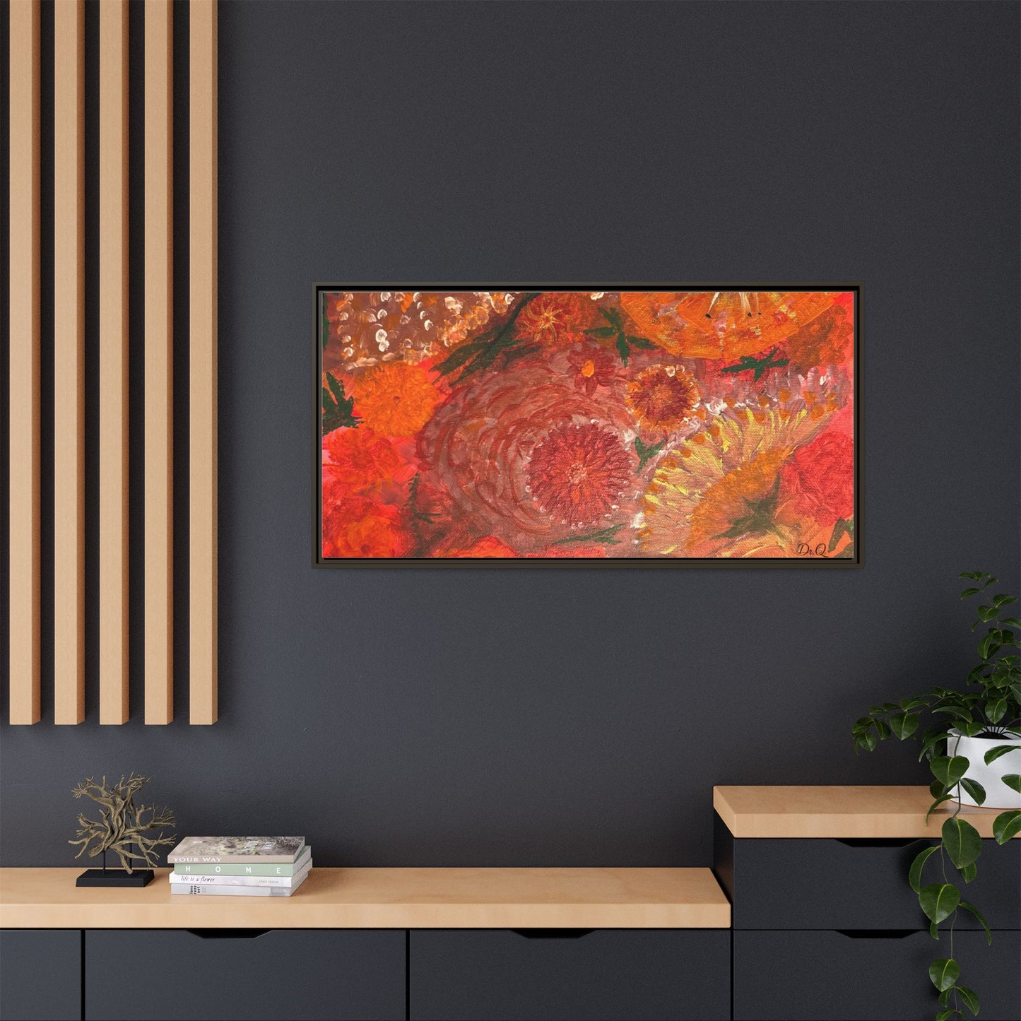 "Floral Burst" Abstract Red Floral Matte Canvas Framed Wall Art