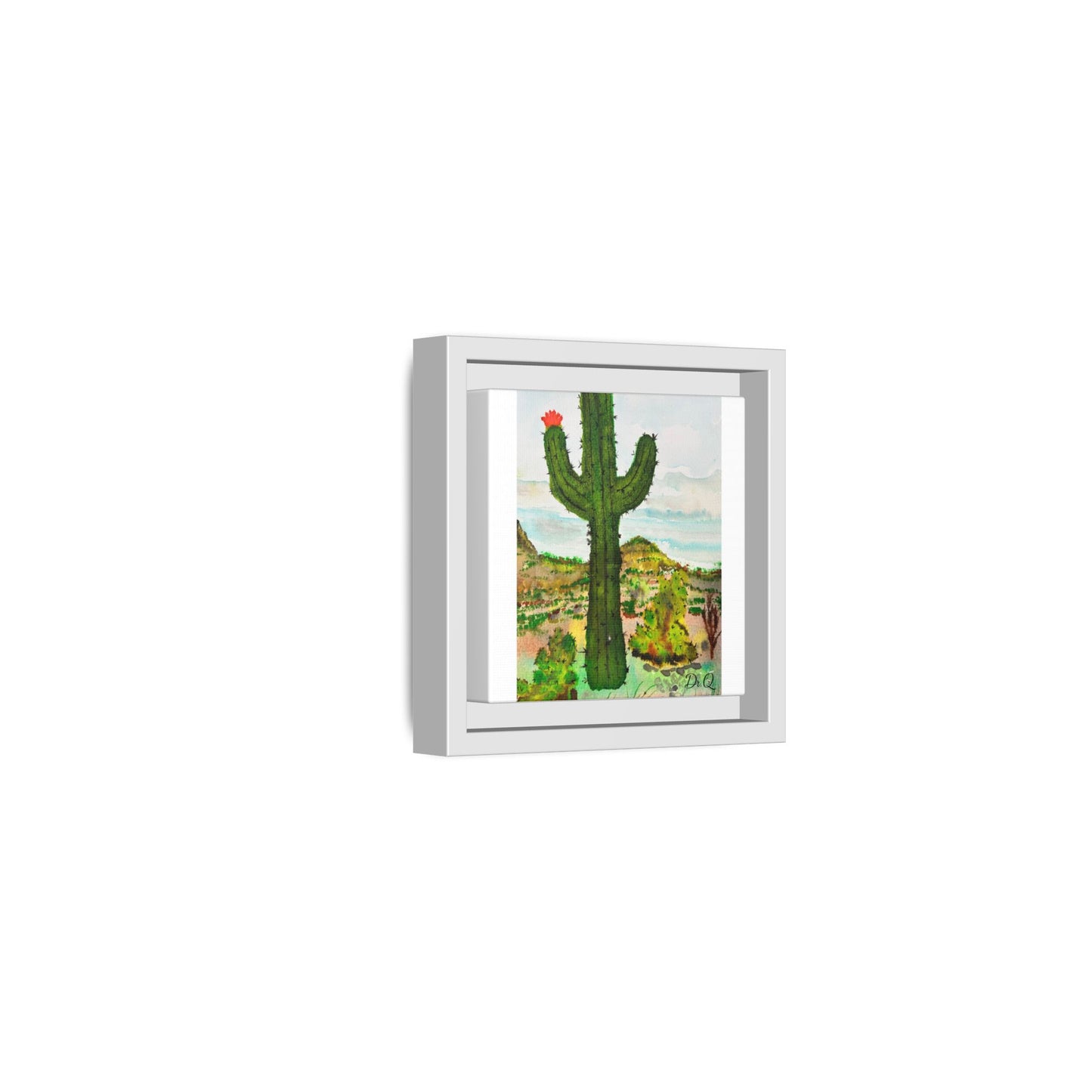 Framed Cactus Canvas Print — Desert Watercolor Wall Art