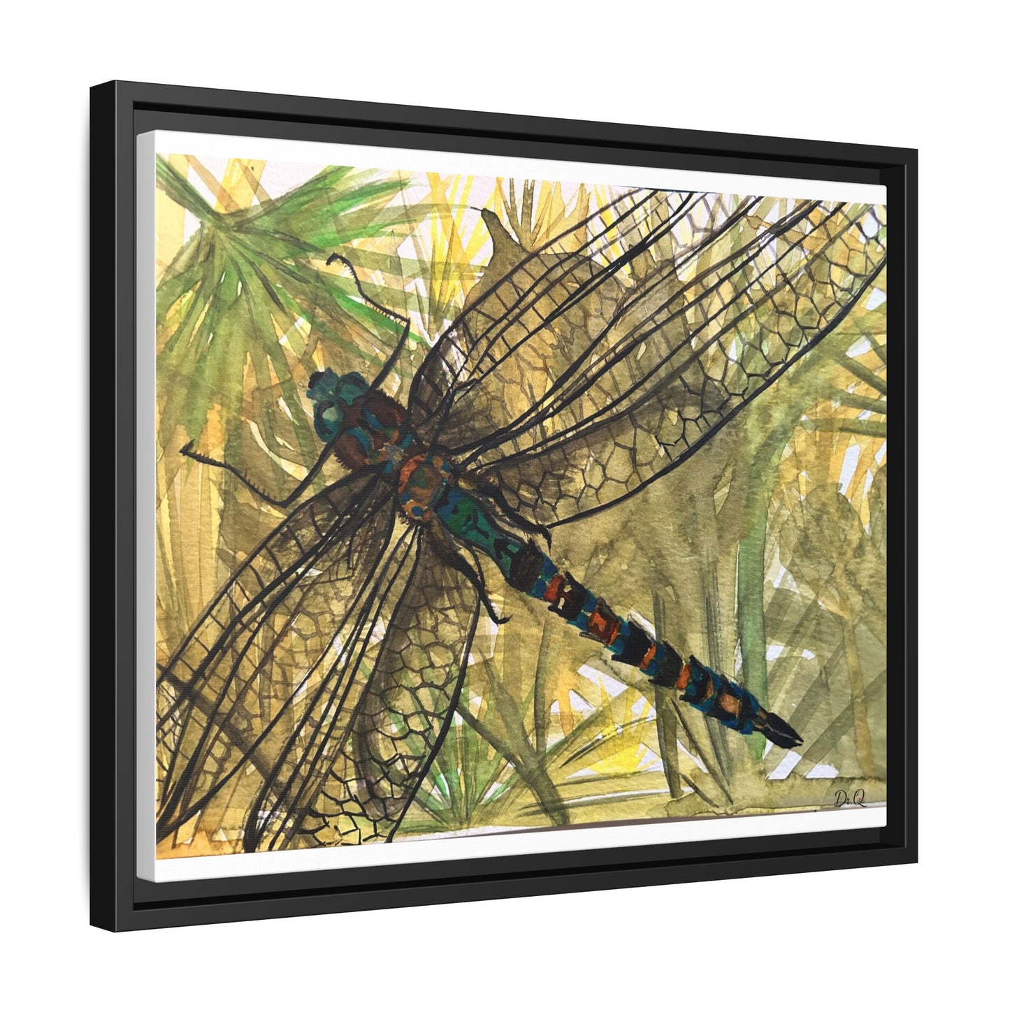 Dragonfly Framed Canvas Art — Botanical Watercolor Wall Decor