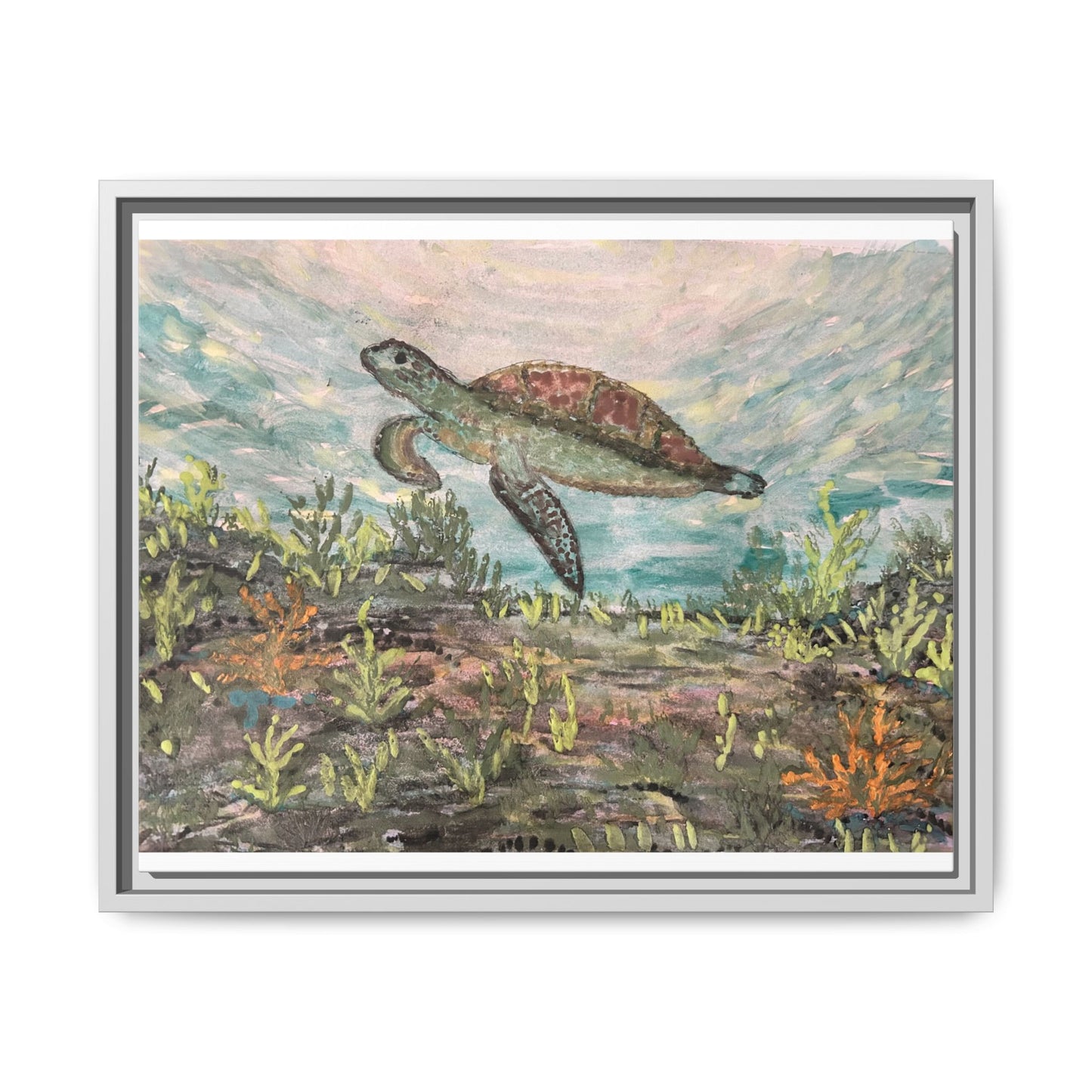 Sea Turtle Matte Canvas, Framed (Multi-color)