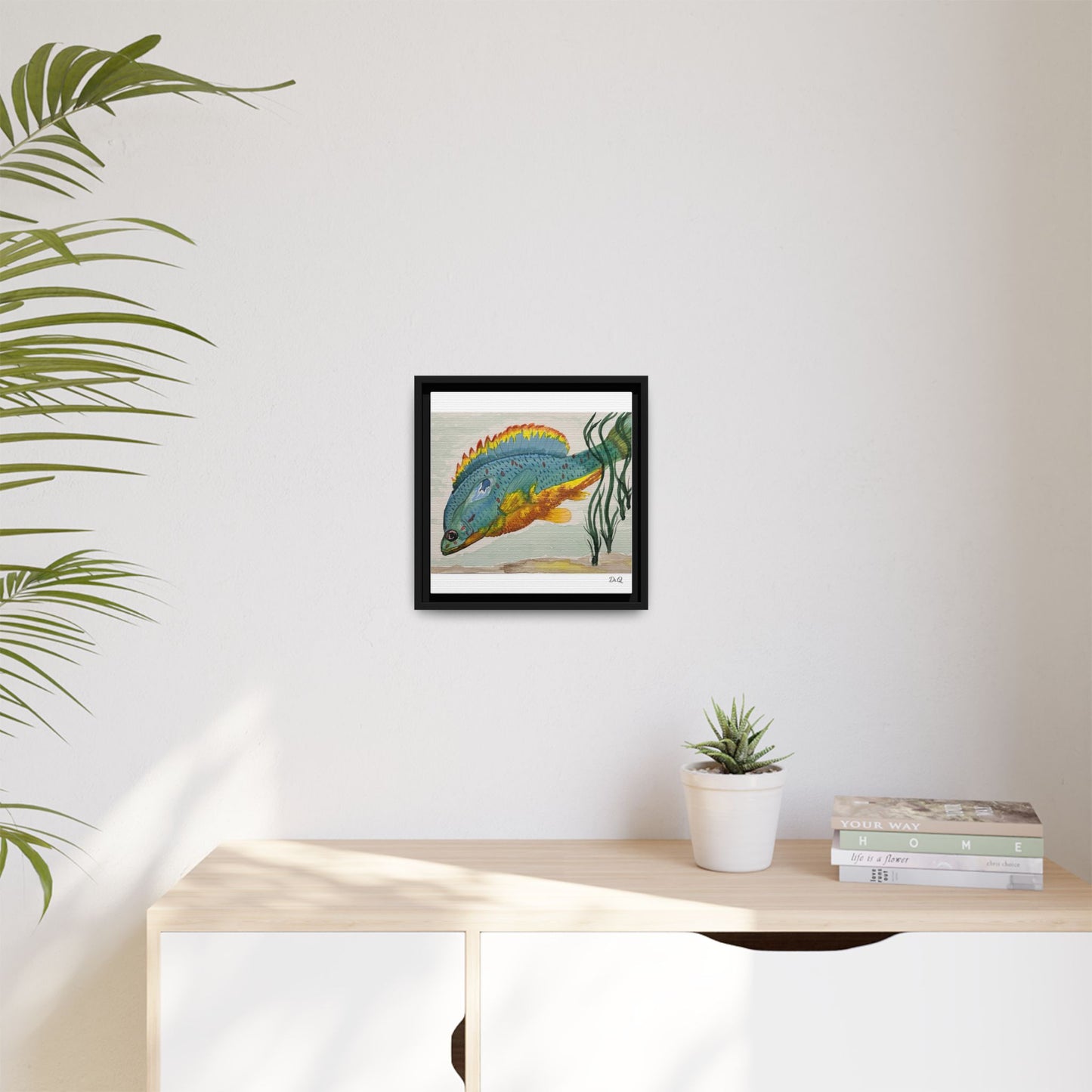 Texas Spotted Sunfish Watercolor Wall Art - Framed Matte Canvas