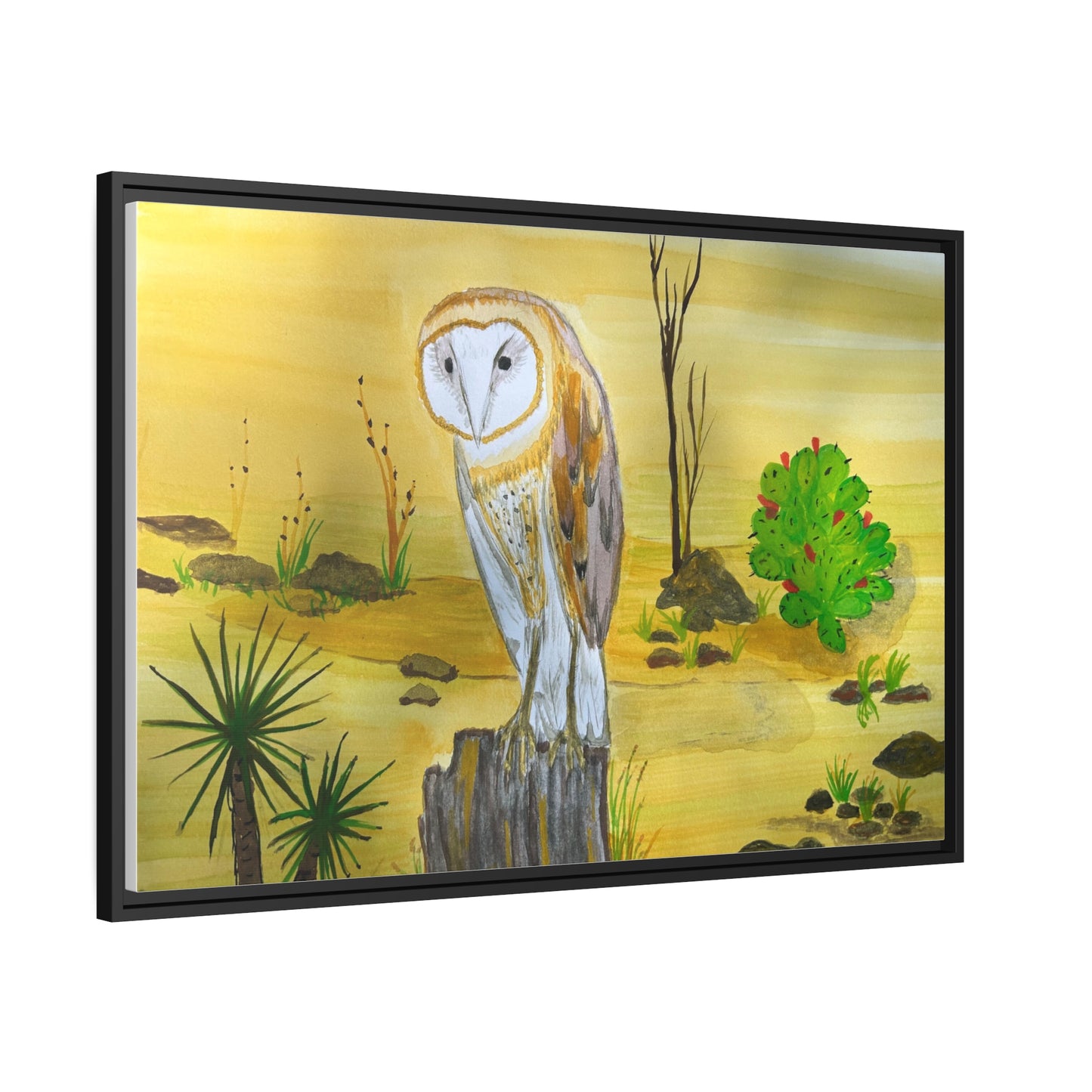 Barn Owl Matte Canvas, Black Frame