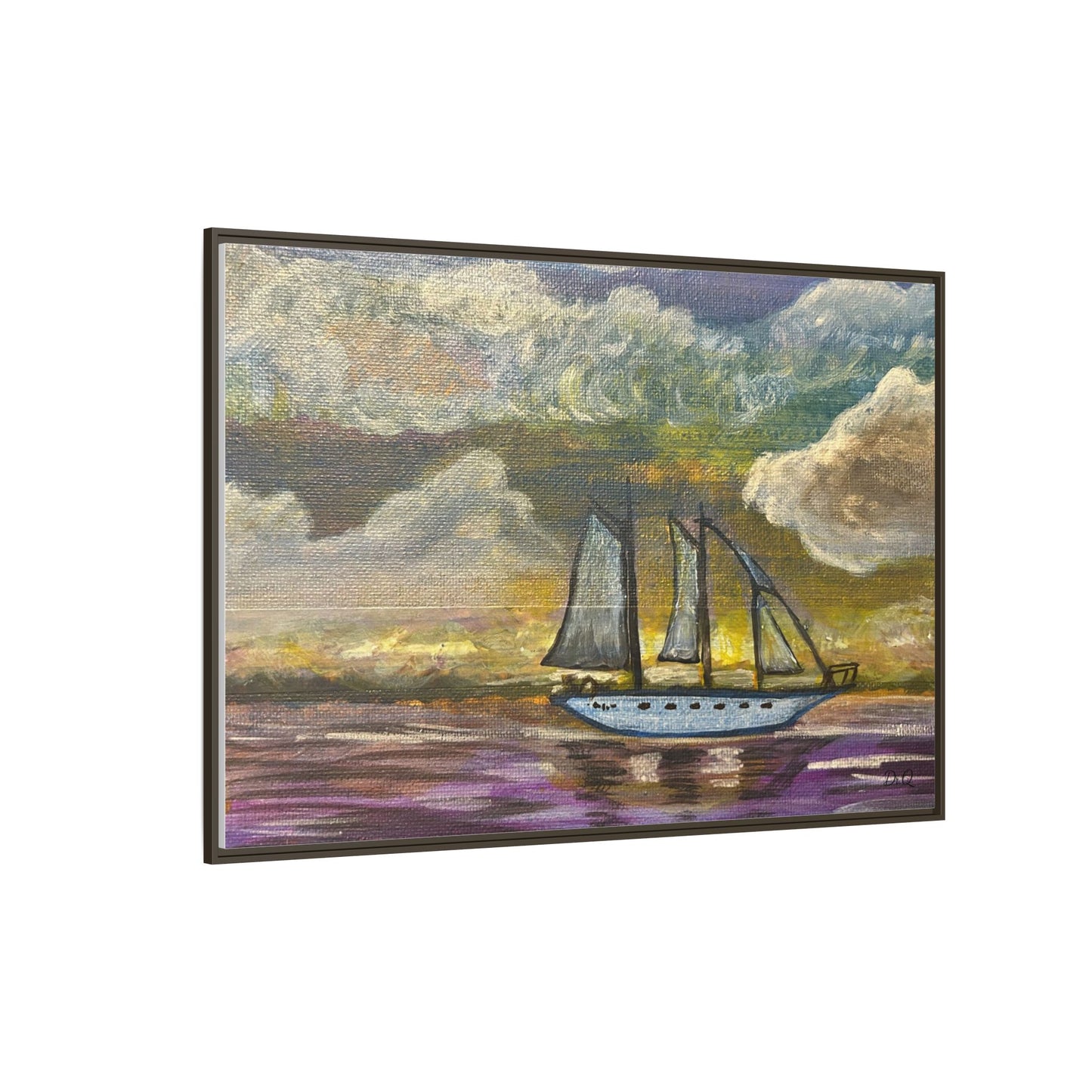 Framed Matte Canvas Sailboat Painting — Serene Seascape Wall Art