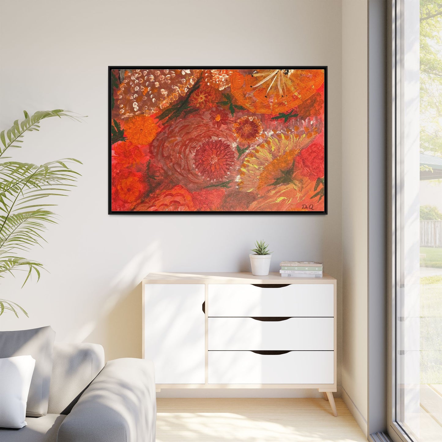 "Floral Burst" Abstract Red Floral Matte Canvas Framed Wall Art