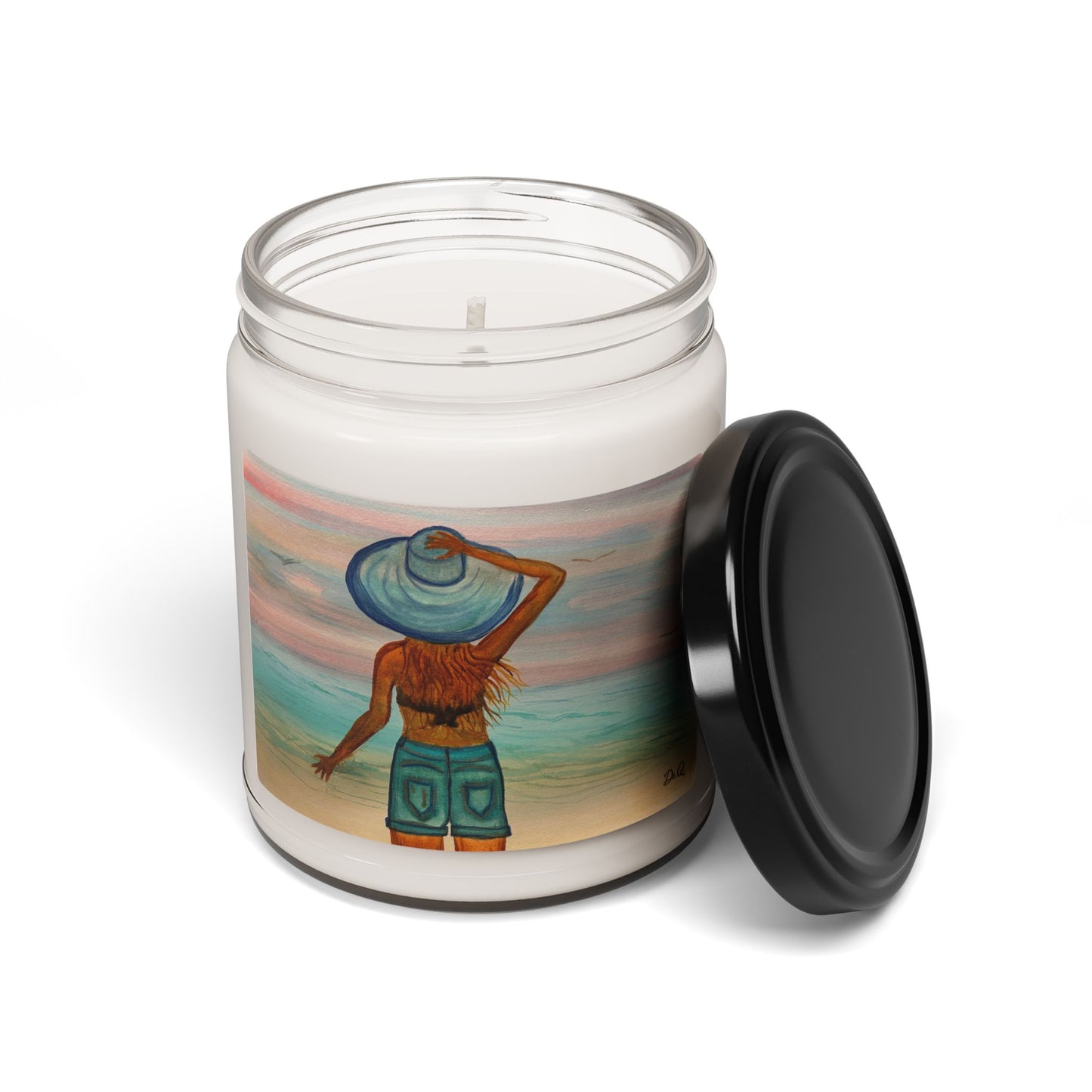"My Sweet Girl" Beach Sunset Soy Candle — Coastal Woman in Hat, 9oz Scented Jar