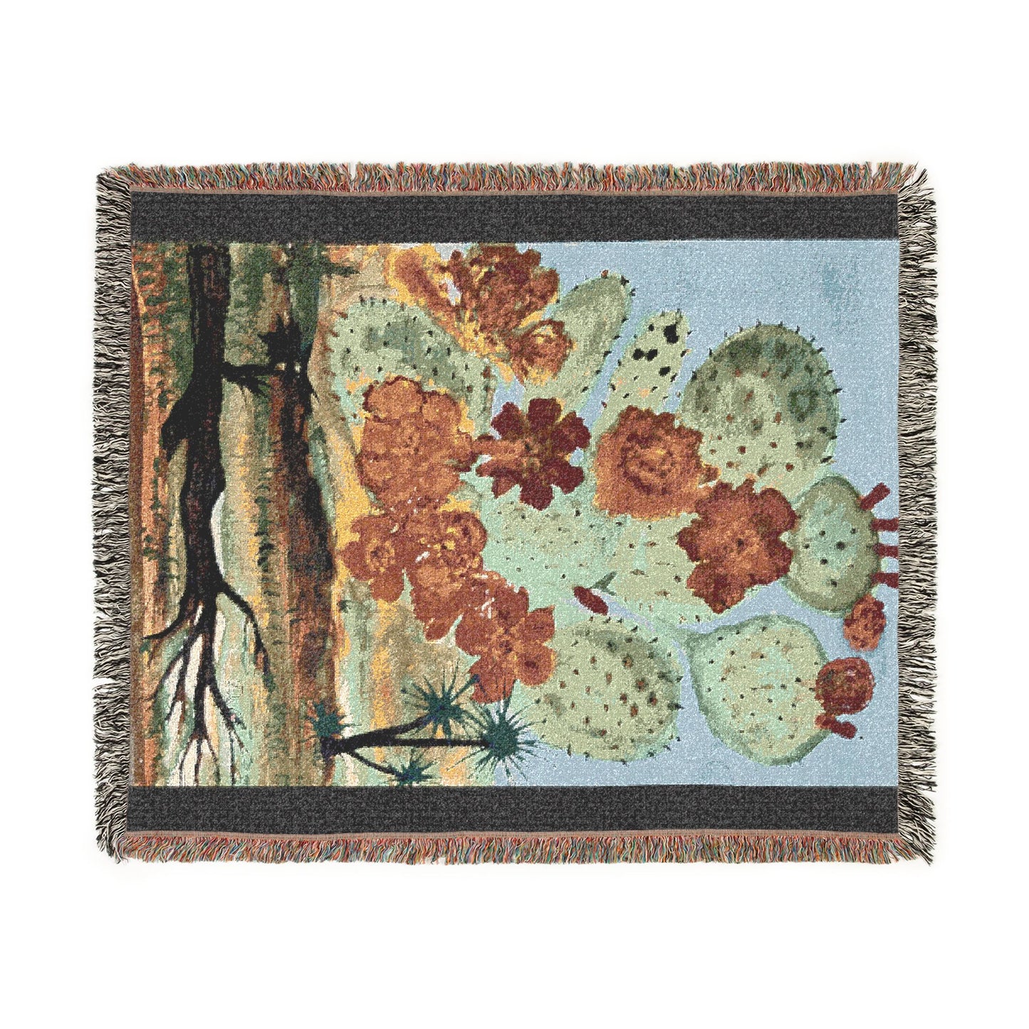 Prickly Pear Cactus Floral Watercolor Print by Dr. Q - Woven Blanket