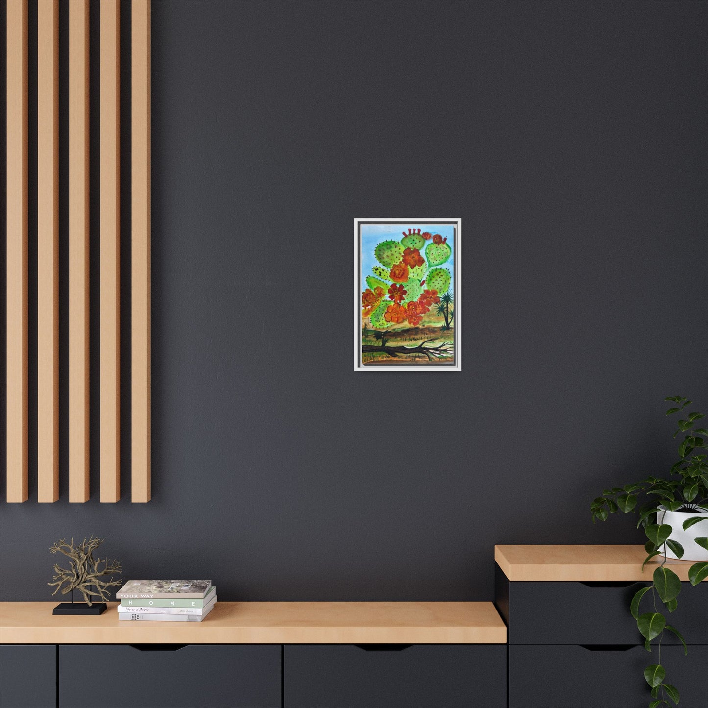 Prickly Pear Cactus Framed Canvas Print — Vertical Botanical Wall Art