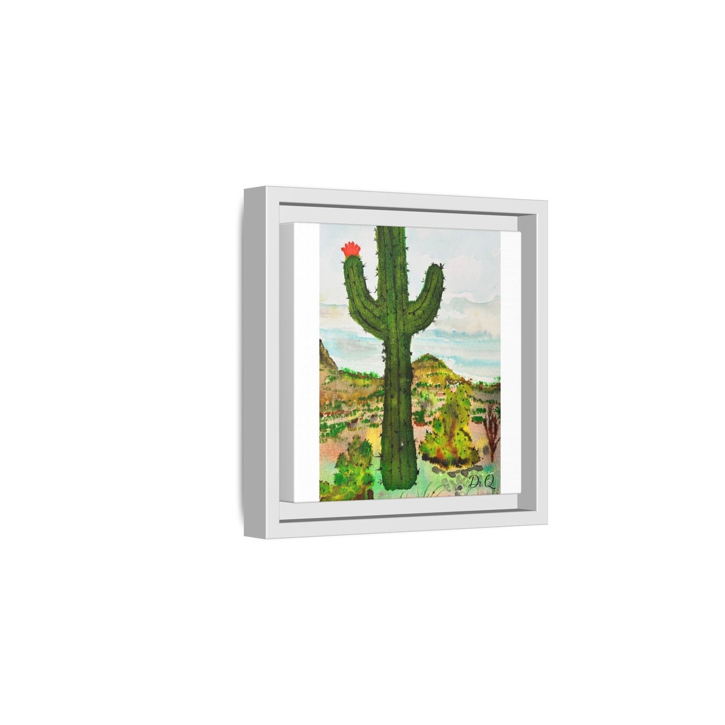 Framed Cactus Canvas Print — Desert Watercolor Wall Art