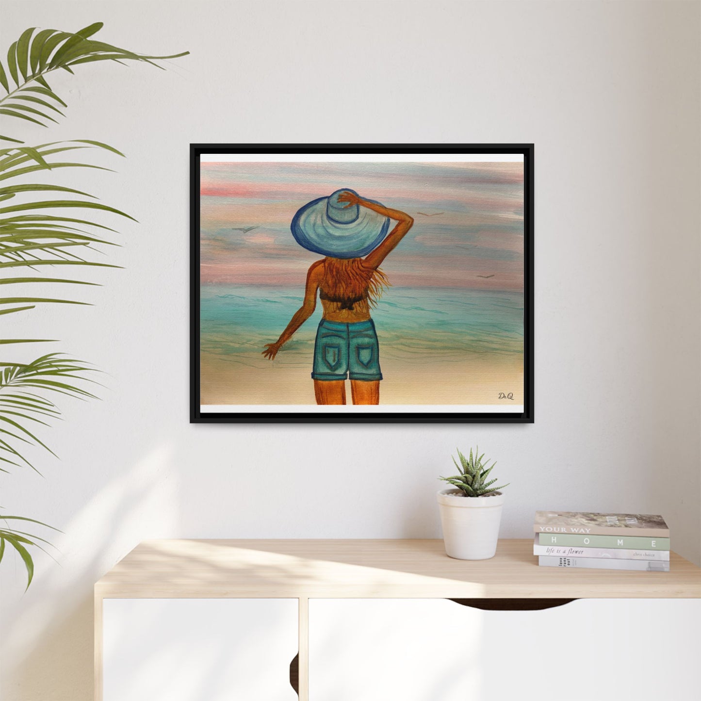 " My Sweet Girl" at the Beach Vibes Framed Canvas Art - Summer Sunset Decor