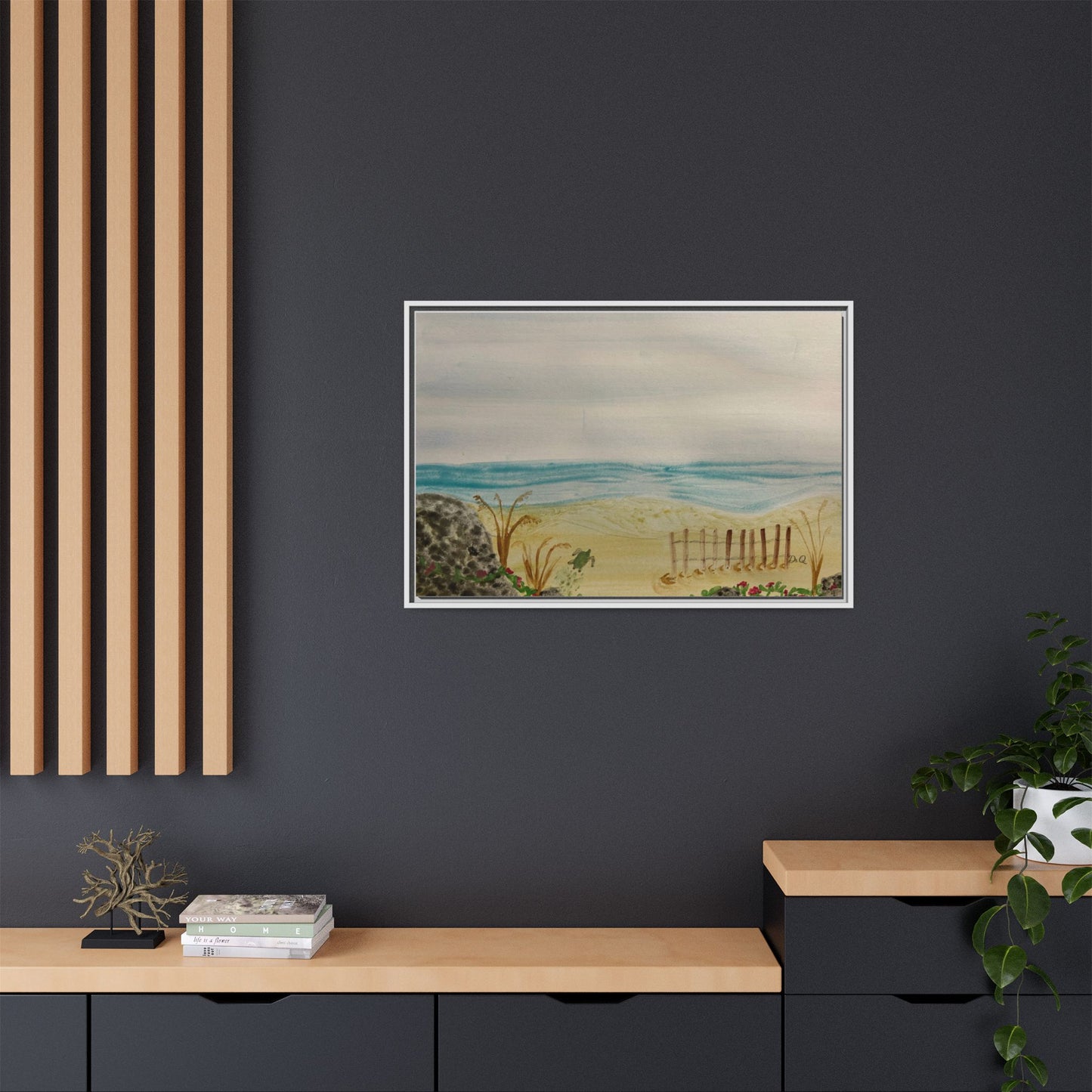 Coastal Beach Scene Matte Canvas Print (Framed)