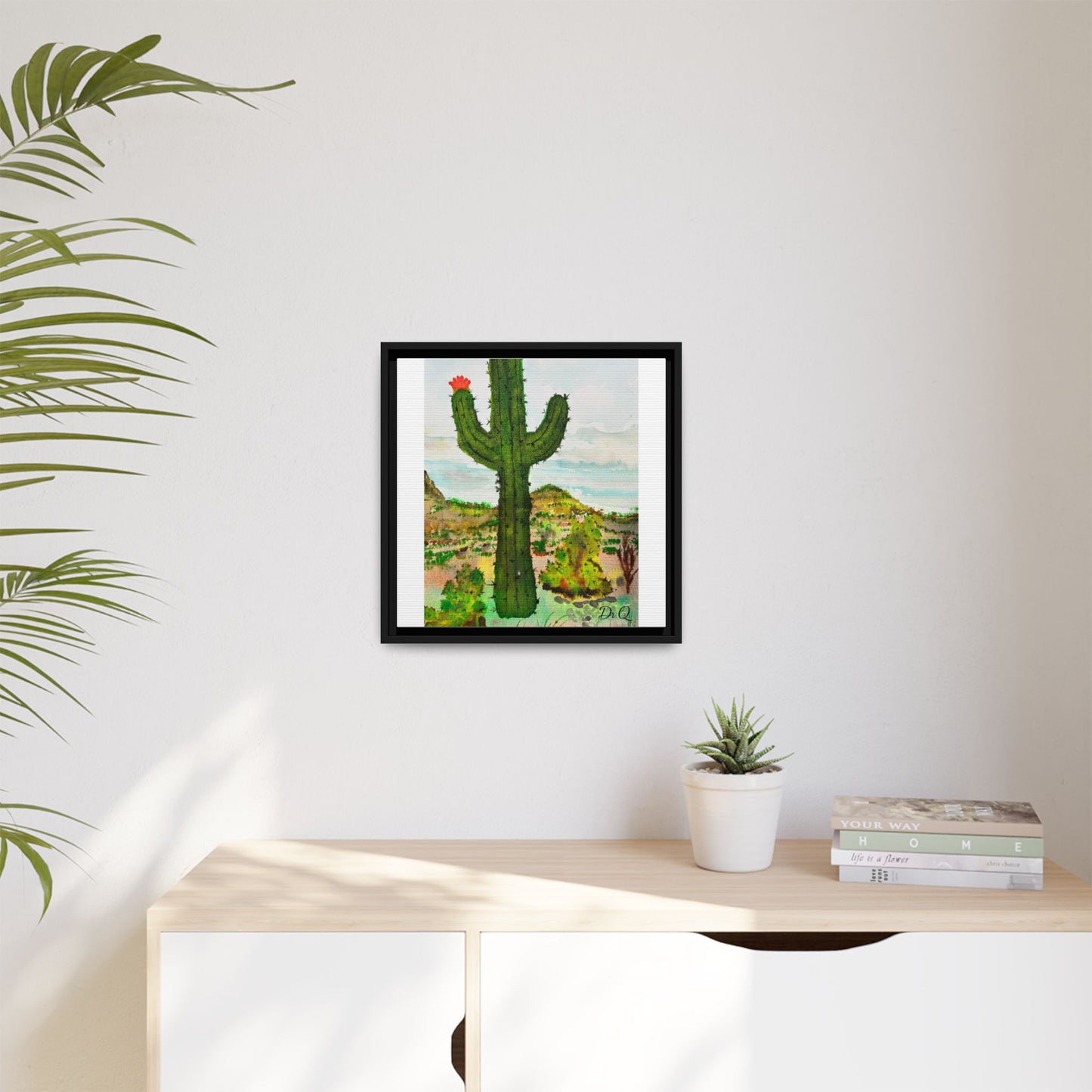 Framed Cactus Canvas Print — Desert Watercolor Wall Art