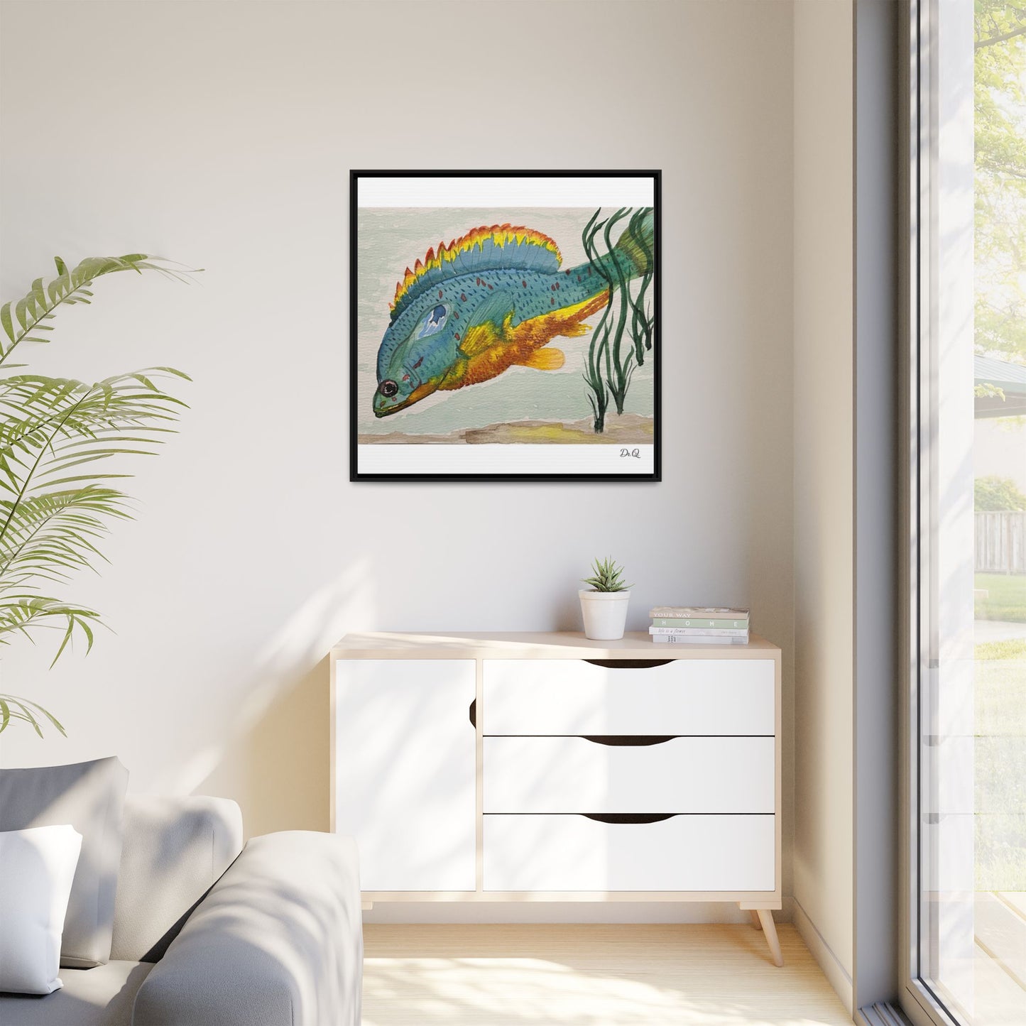 Texas Spotted Sunfish Watercolor Wall Art - Framed Matte Canvas