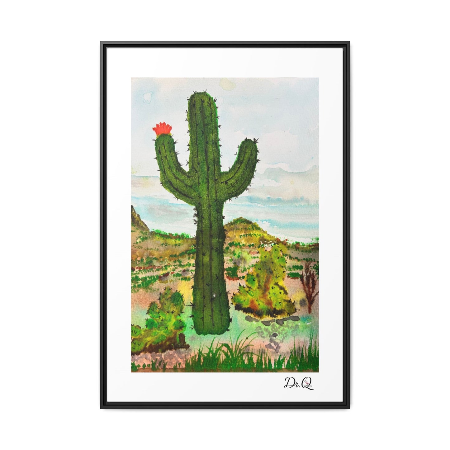 Framed Cactus Canvas Print — Desert Watercolor Wall Art