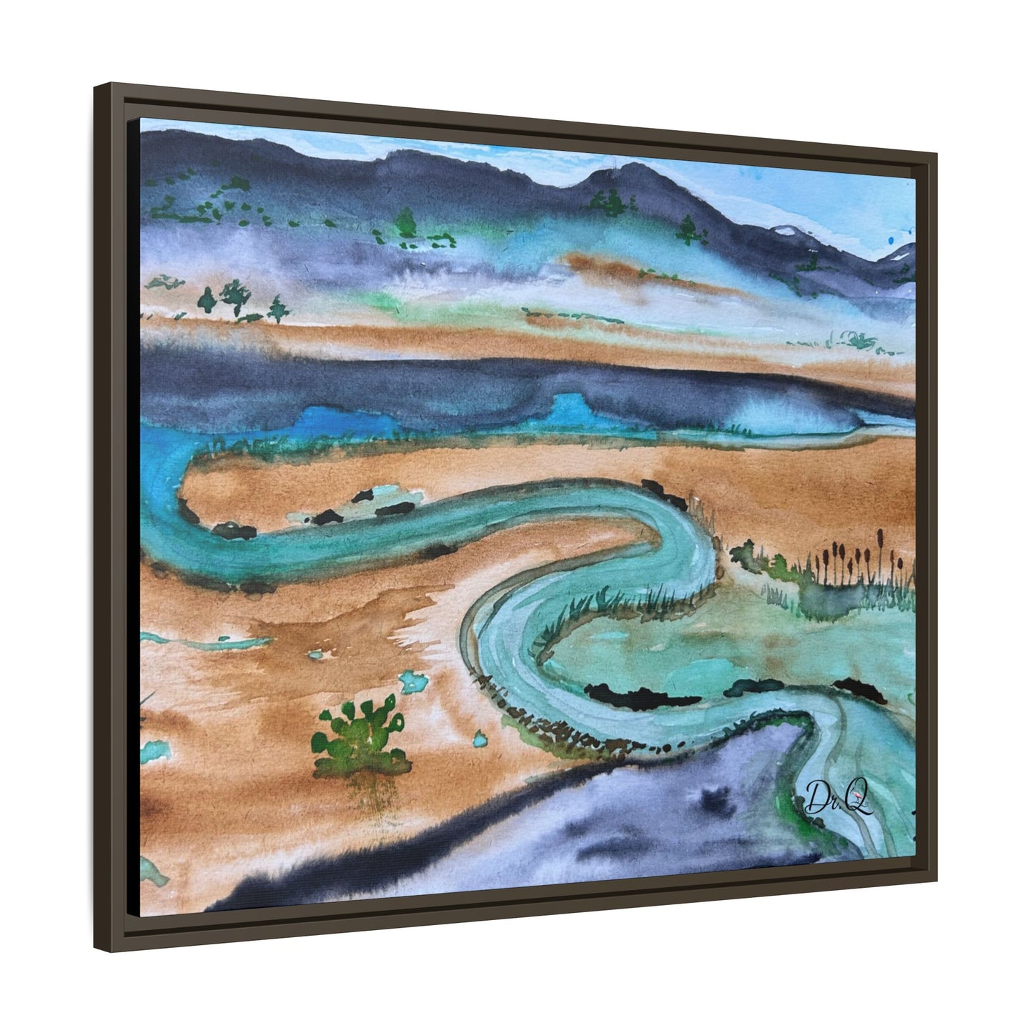 Winding River by Dr. Q - Framed Matte Canvas Watercolor Wall Art