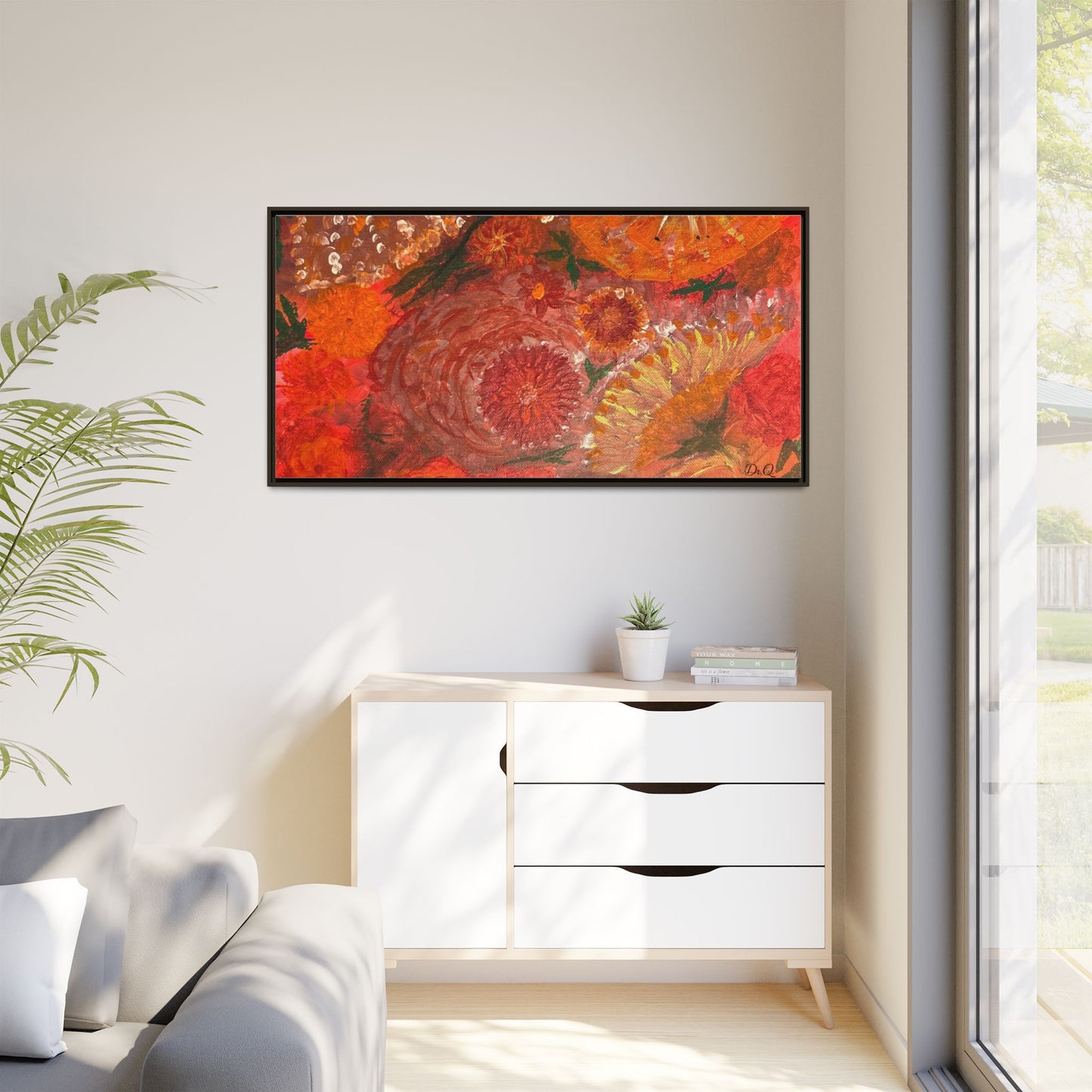 "Floral Burst" Abstract Red Floral Matte Canvas Framed Wall Art