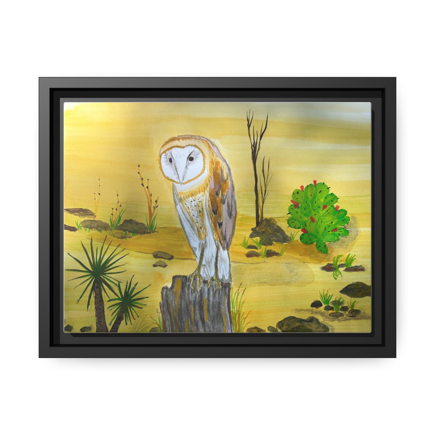 Barn Owl Matte Canvas, Black Frame