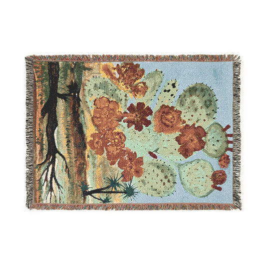 Prickly Pear Cactus Floral Watercolor Print by Dr. Q - Woven Blanket