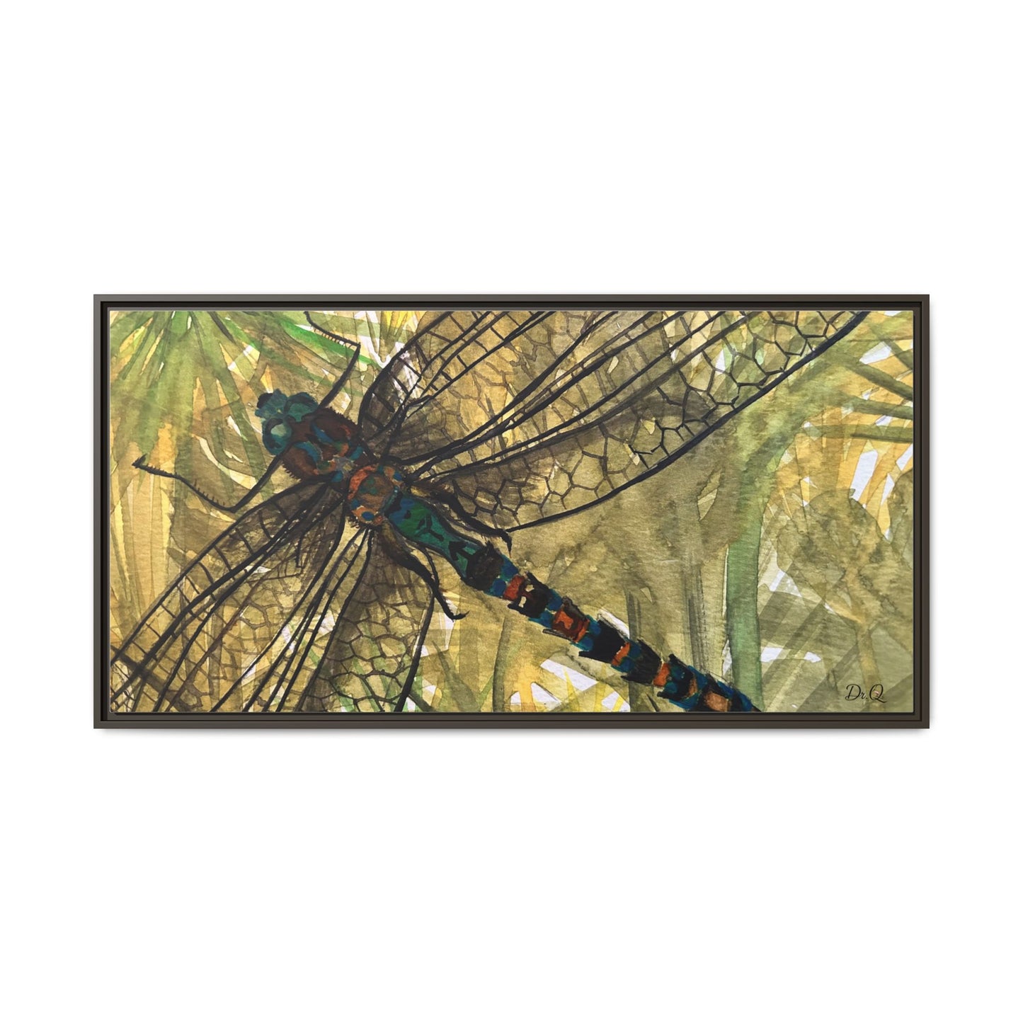 Dragonfly Framed Canvas Art — Botanical Watercolor Wall Decor