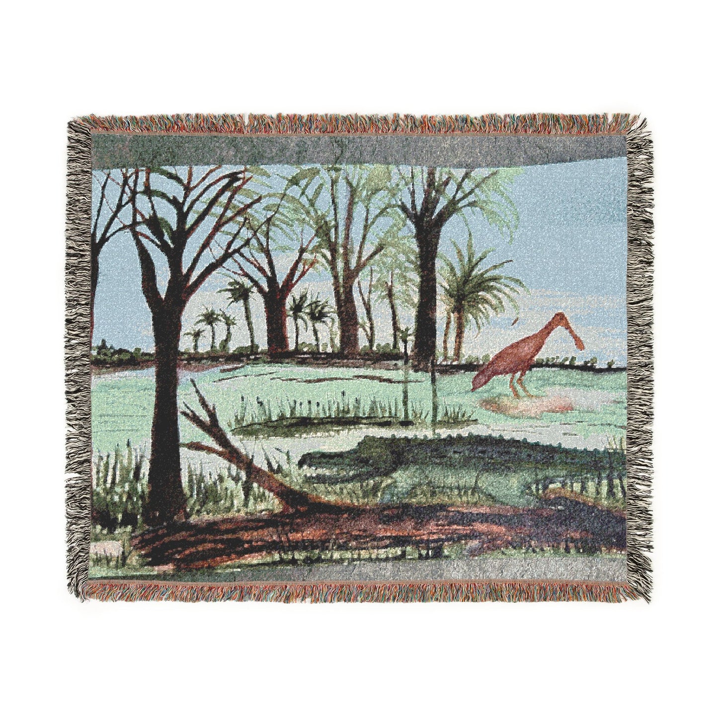 Roseate Spoonbill & Texas Gator Woven Blanket — Coastal Wildlife Throw