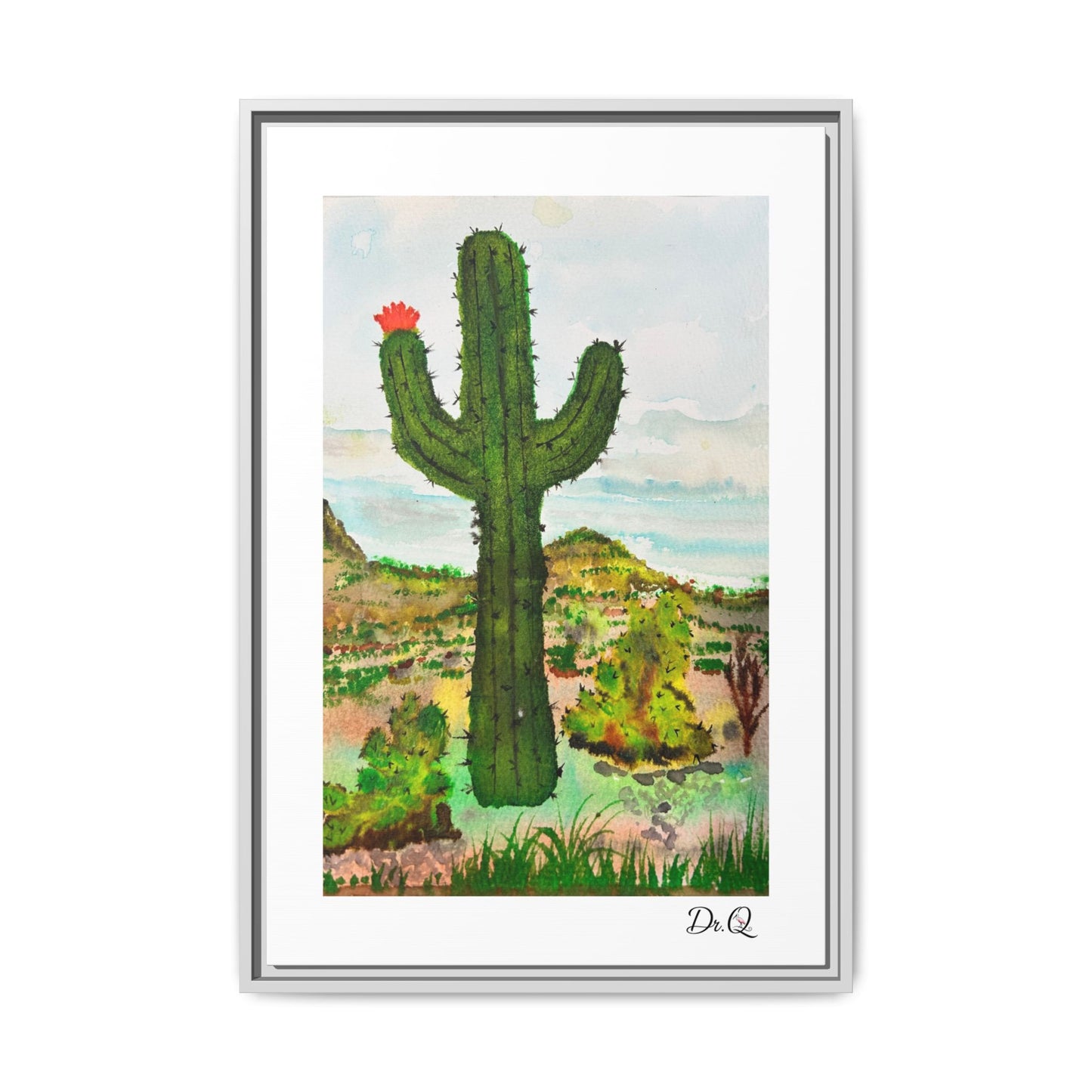 Framed Cactus Canvas Print — Desert Watercolor Wall Art