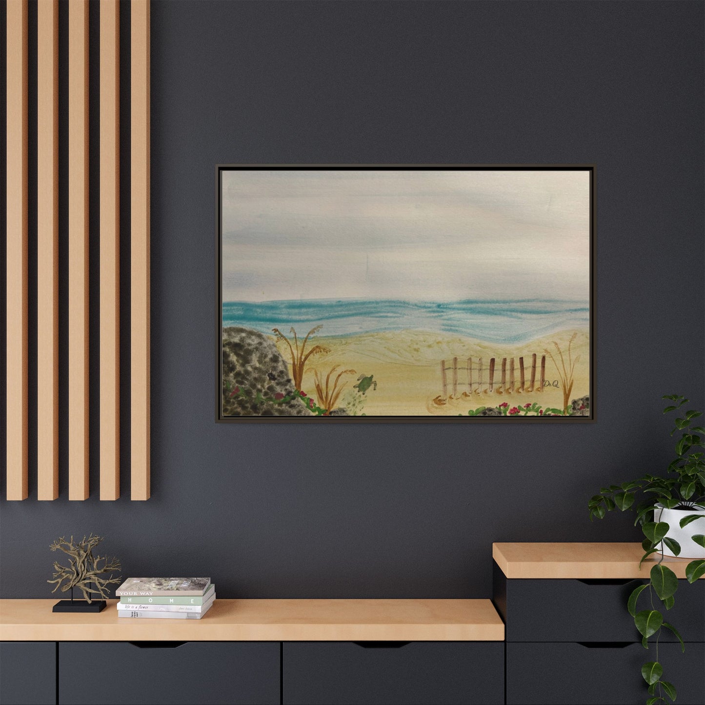 Coastal Beach Scene Matte Canvas Print (Framed)