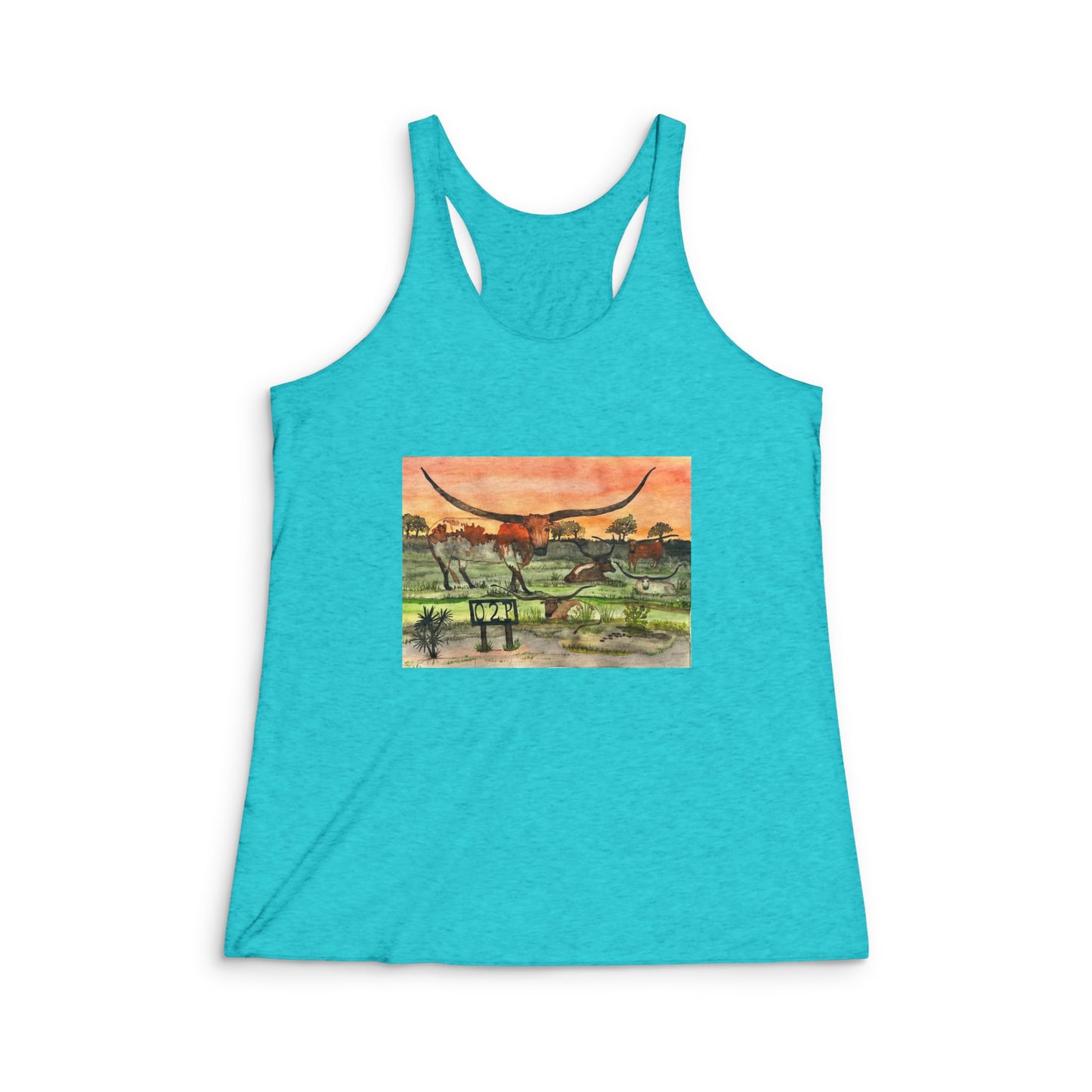 "Out 2 Pasture Ranch" Women's Tri-Blend Racerback Tank: Nature-Inspired Art, Eco-Friendly Apparel, Summer Vibe, Gift for Nature Lovers, Outdoor Activities