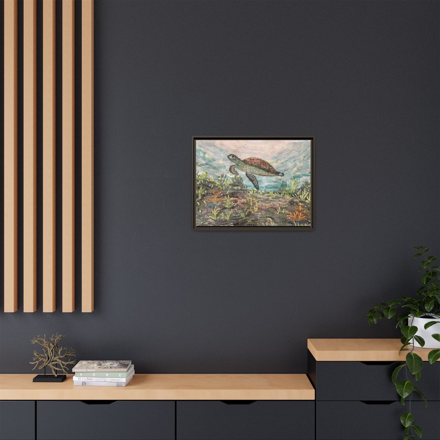 Sea Turtle Matte Canvas, Framed (Multi-color)