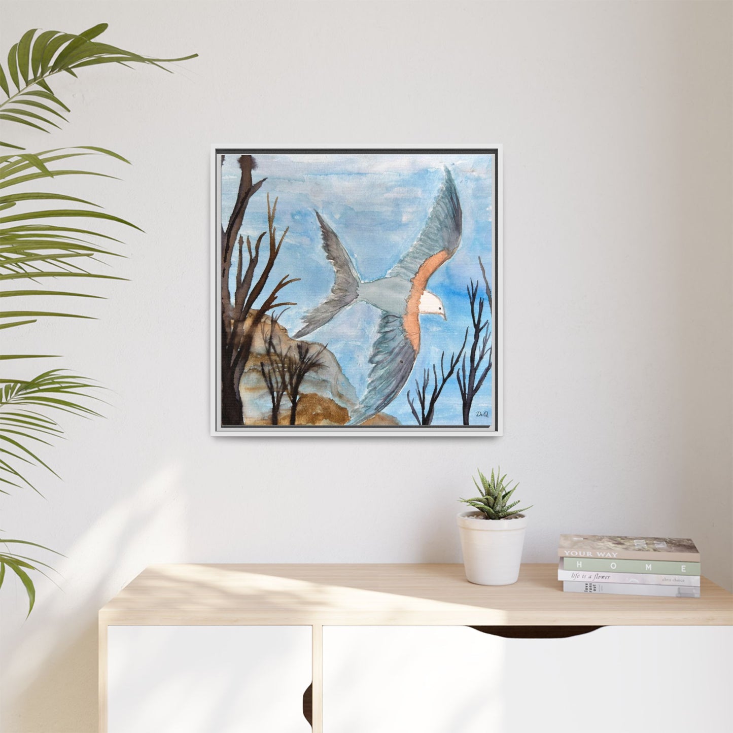 Framed Matte Canvas Wall Art — Soaring Seagull Coastal Print