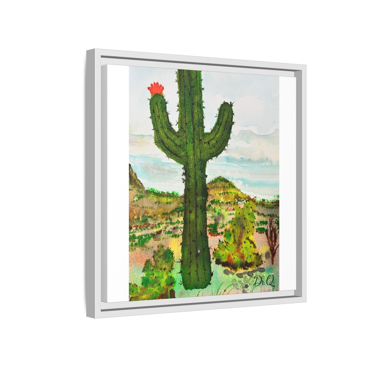 Framed Cactus Canvas Print — Desert Watercolor Wall Art