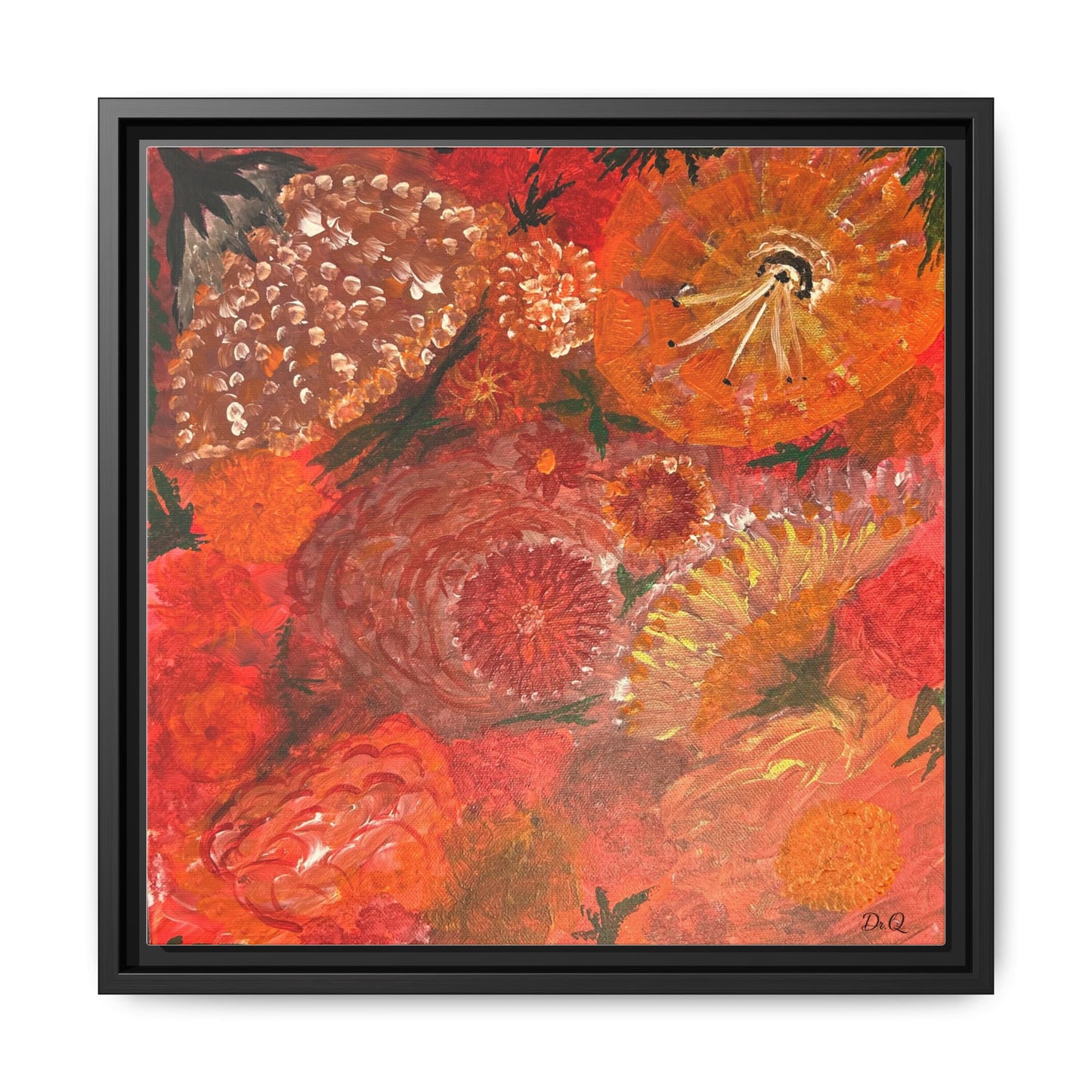 "Floral Burst" Abstract Red Floral Matte Canvas Framed Wall Art