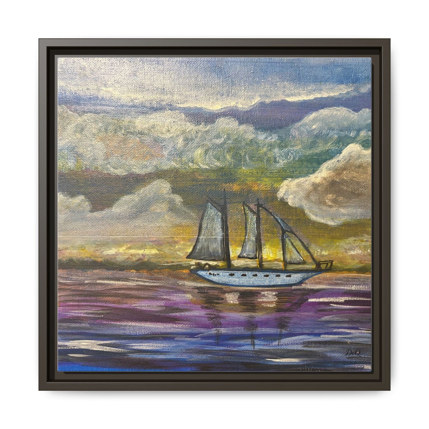 Framed Matte Canvas Sailboat Painting — Serene Seascape Wall Art